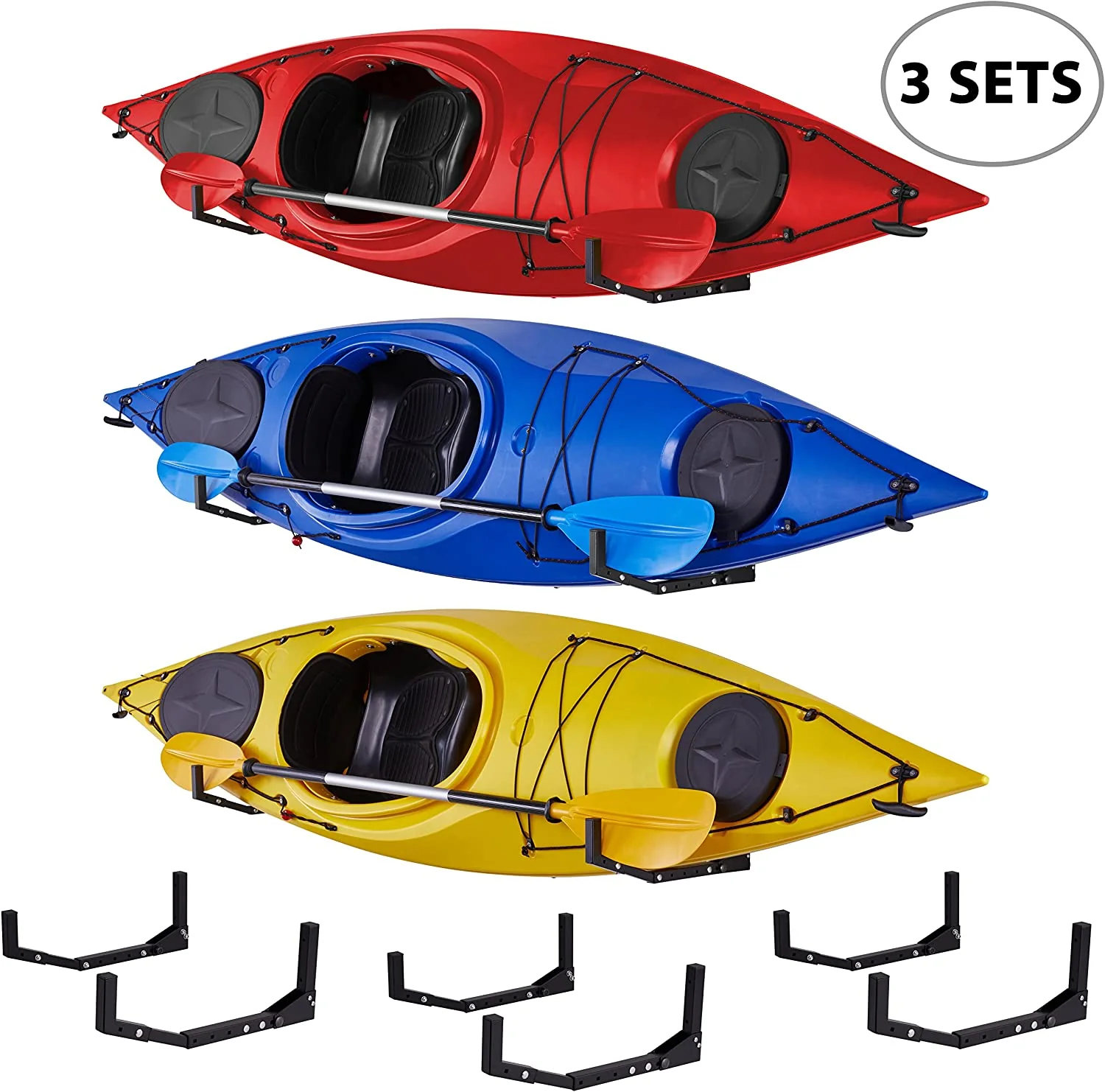 Kayak Wall Hanger, Heavy Duty Wall Mounted Kayak Storage Rack - 3 Sets - Image 6