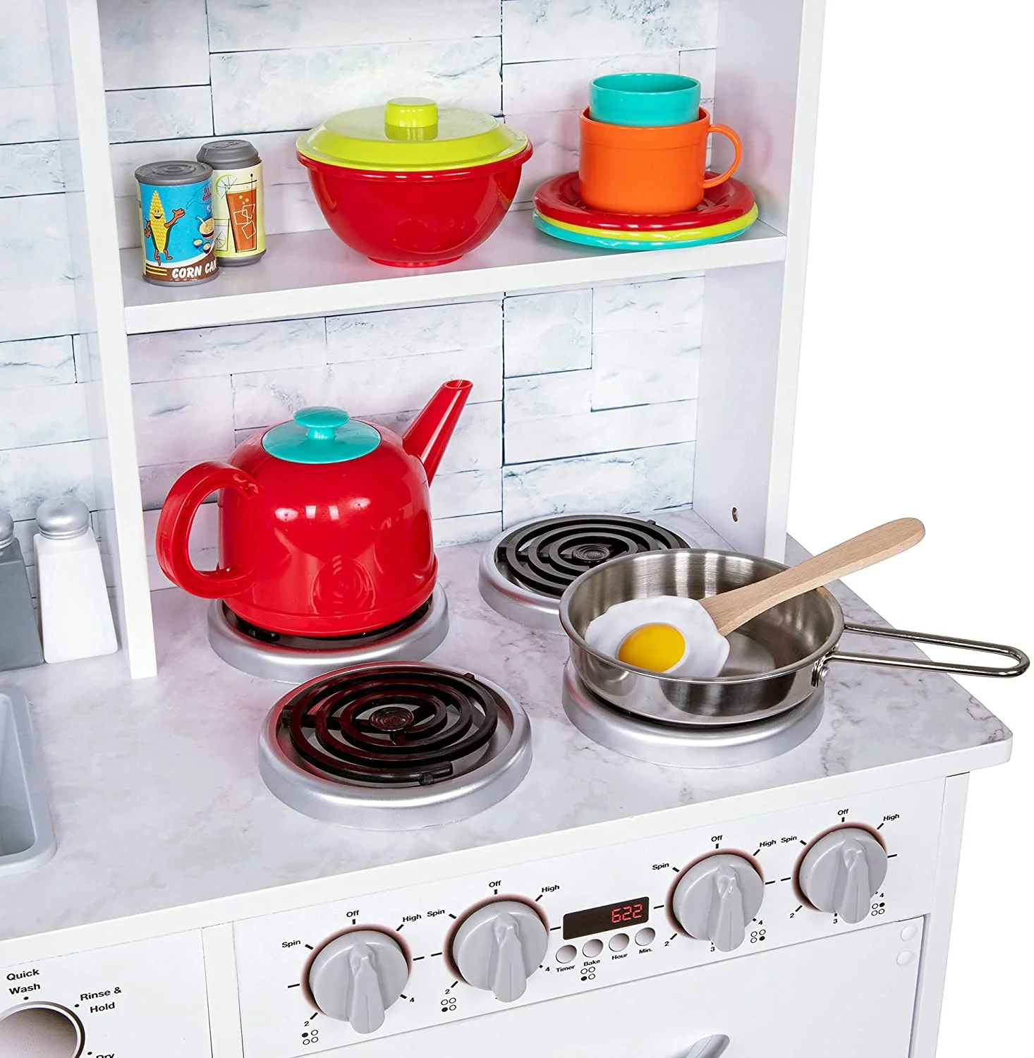 Kitchen Set for Kids, Pretend Wooden Play Kitchen Set Realistic Sound, Pots & Pan - Image 8