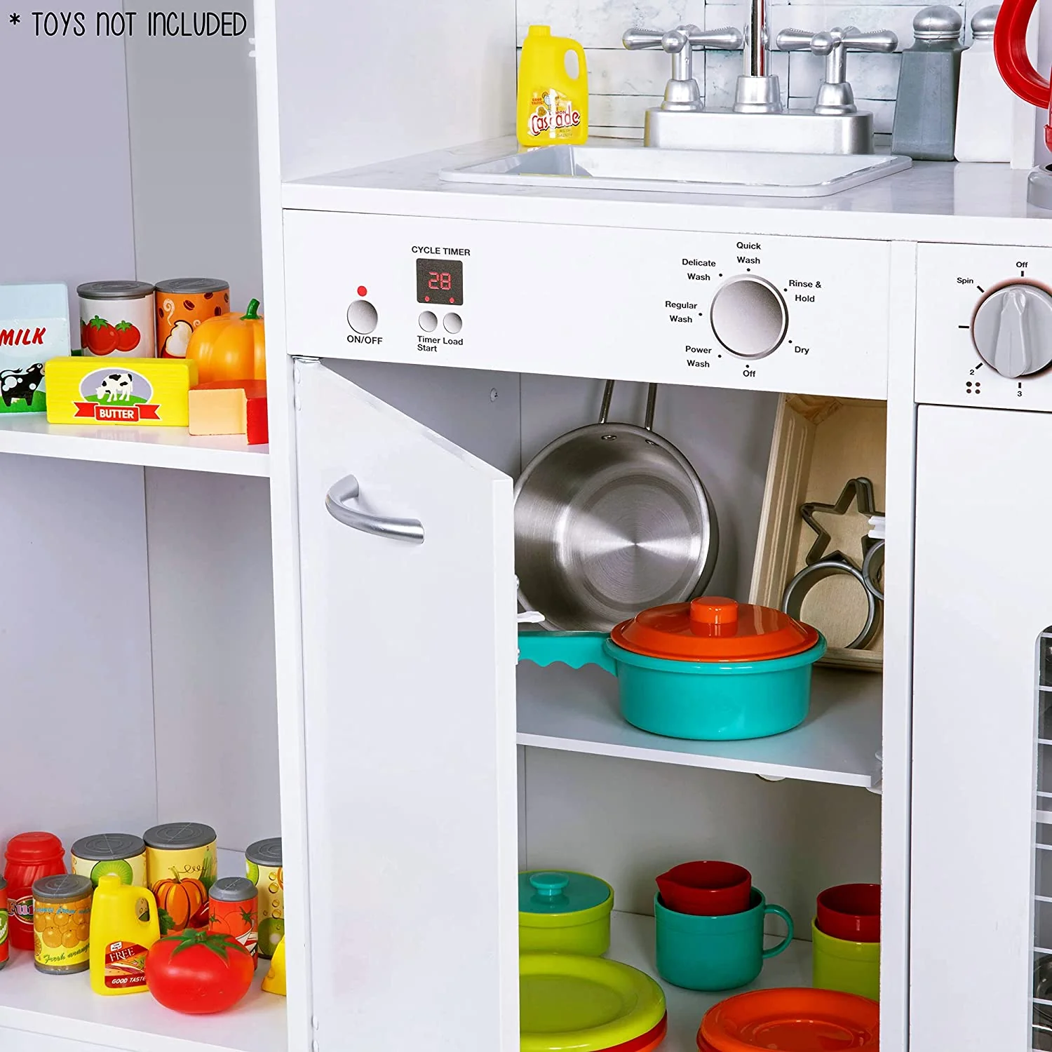 Kitchen Set for Kids, Pretend Wooden Play Kitchen Set Realistic Sound, Pots & Pan - Image 9