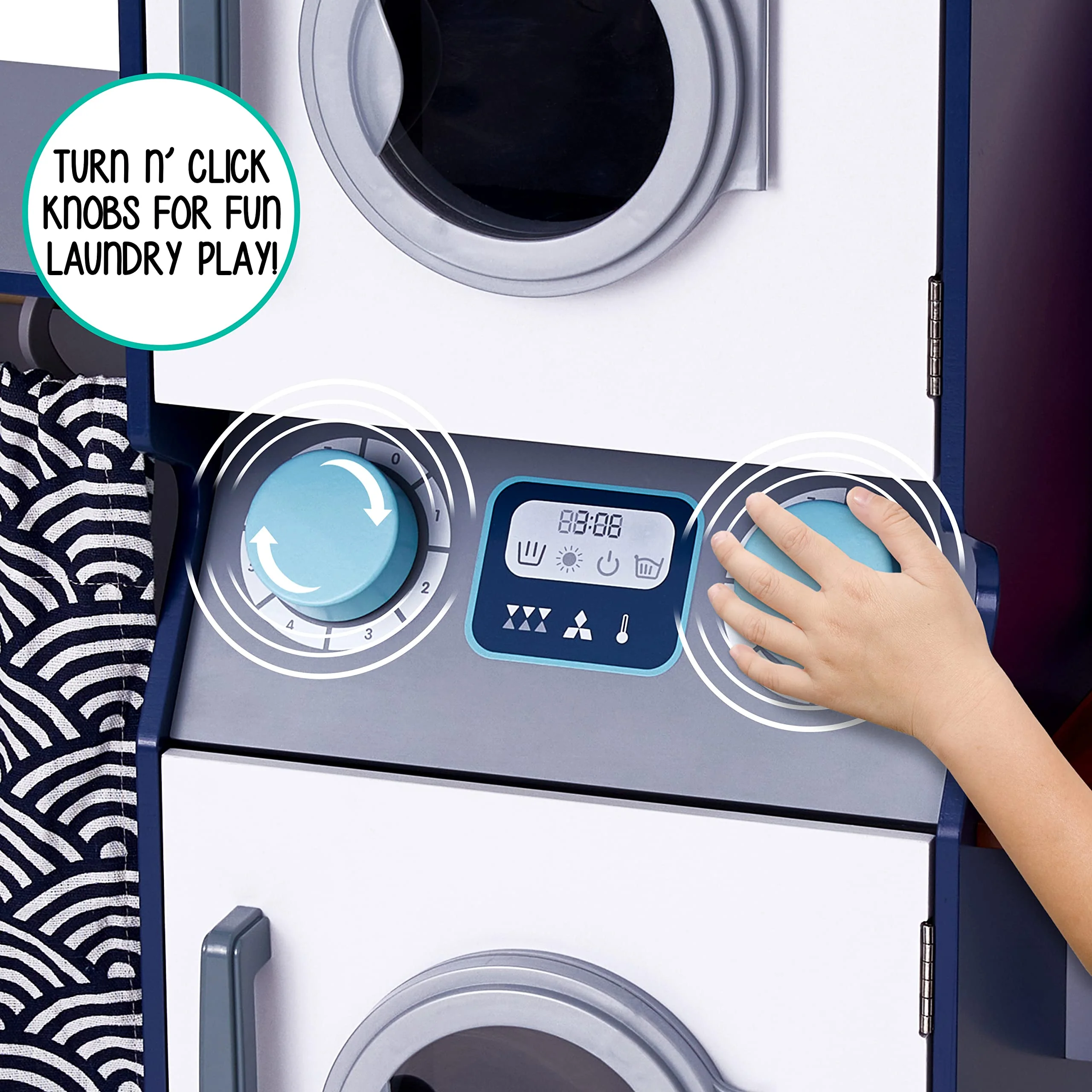 Lil’ Jumbl Kids Washer and Dryer Playset, Wooden Laundry Play Set for Kids w/Iron, Hangers & More - Image 8