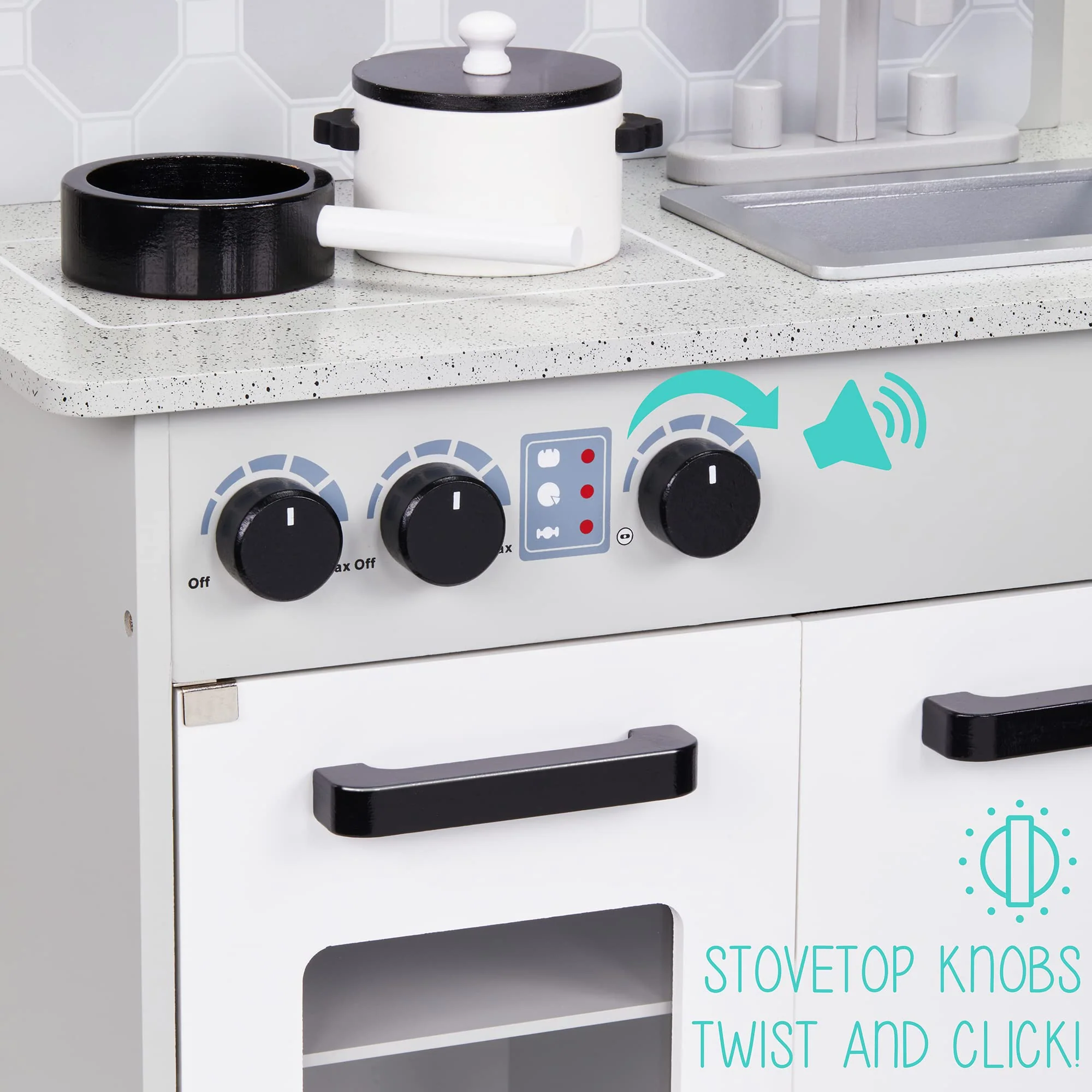Kitchen Set for Kids, Pretend Wooden Play Kitchen Set, Realistic Sound, Pots & Pan - Image 4