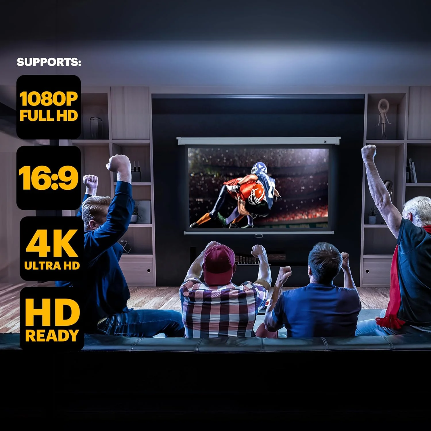 Kodak 60" Manual Pull Down Projector Screen, Large 16:9 Retractable Projector Screen - Image 5