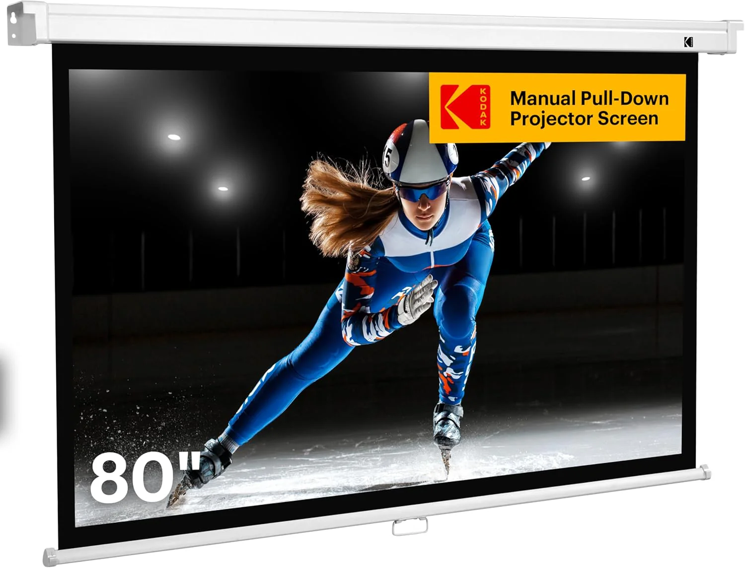 Kodak 80" Manual Pull Down Projector Screen, Large 16:9 Retractable Projector Screen