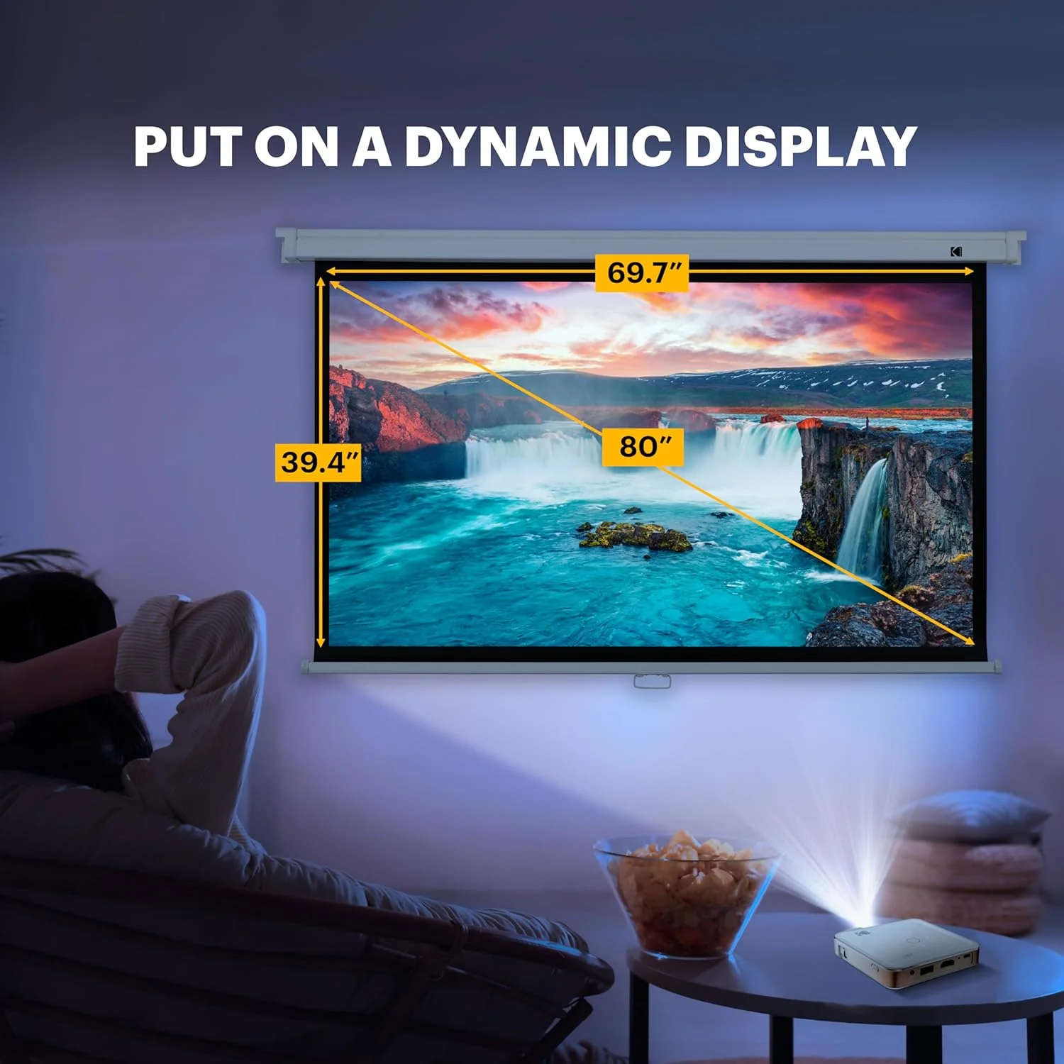 Kodak 80" Manual Pull Down Projector Screen, Large 16:9 Retractable Projector Screen - Image 3