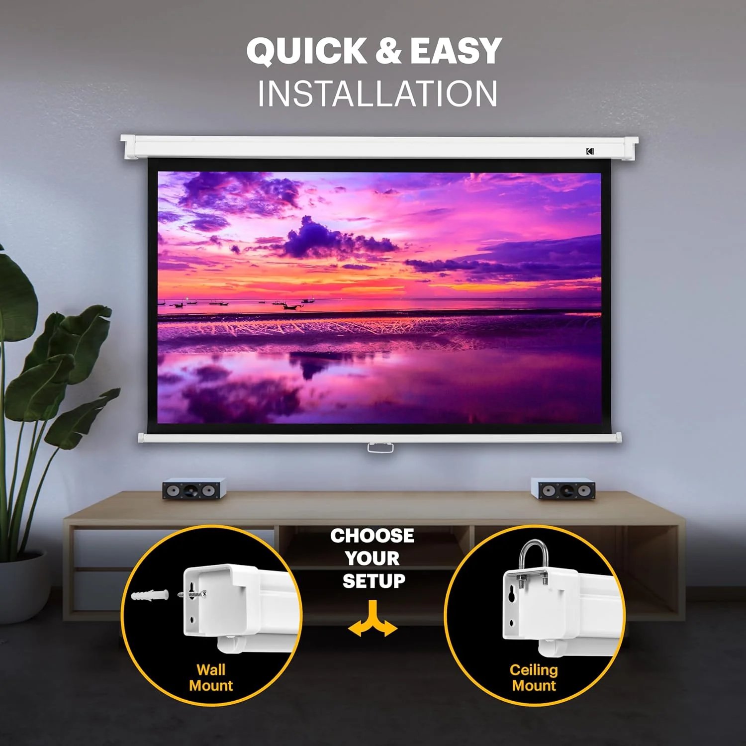 Kodak 80" Manual Pull Down Projector Screen, Large 16:9 Retractable Projector Screen - Image 5