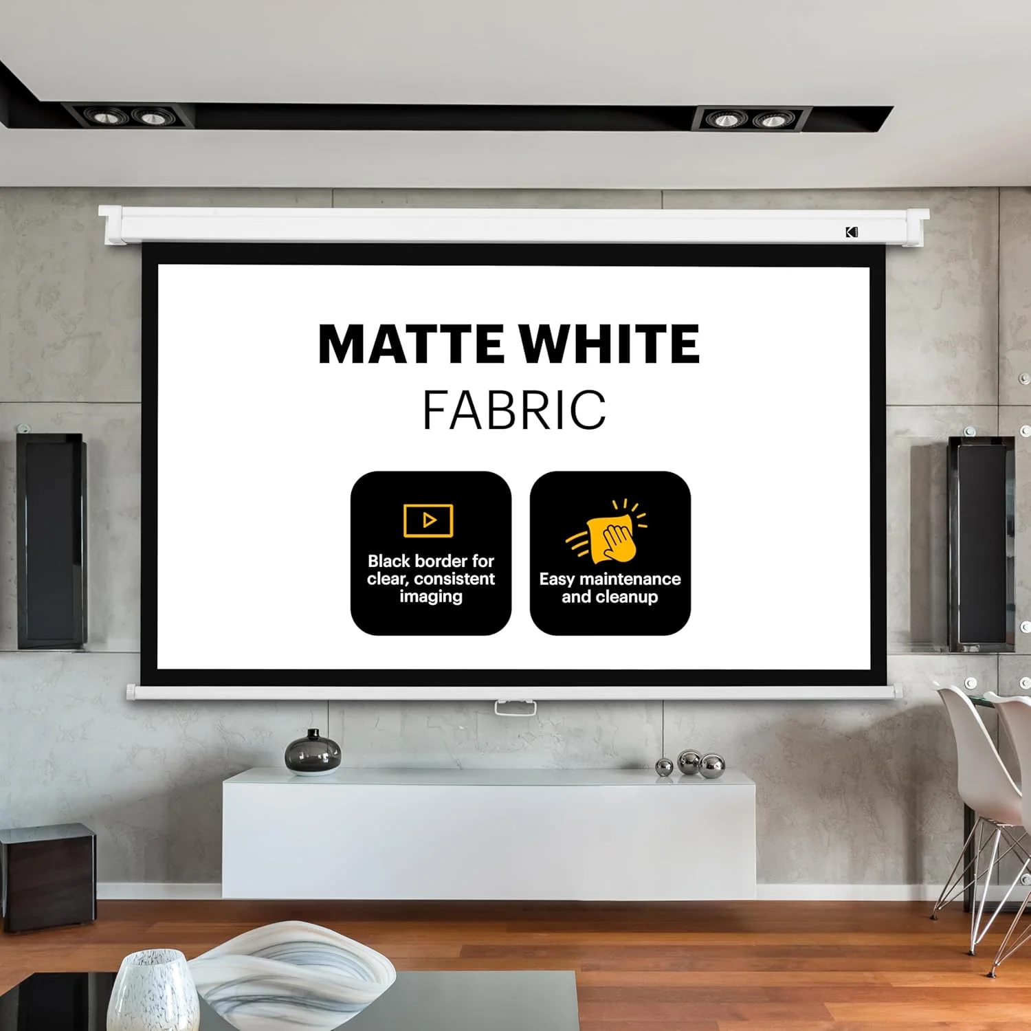 Kodak 80" Manual Pull Down Projector Screen, Large 16:9 Retractable Projector Screen - Image 6