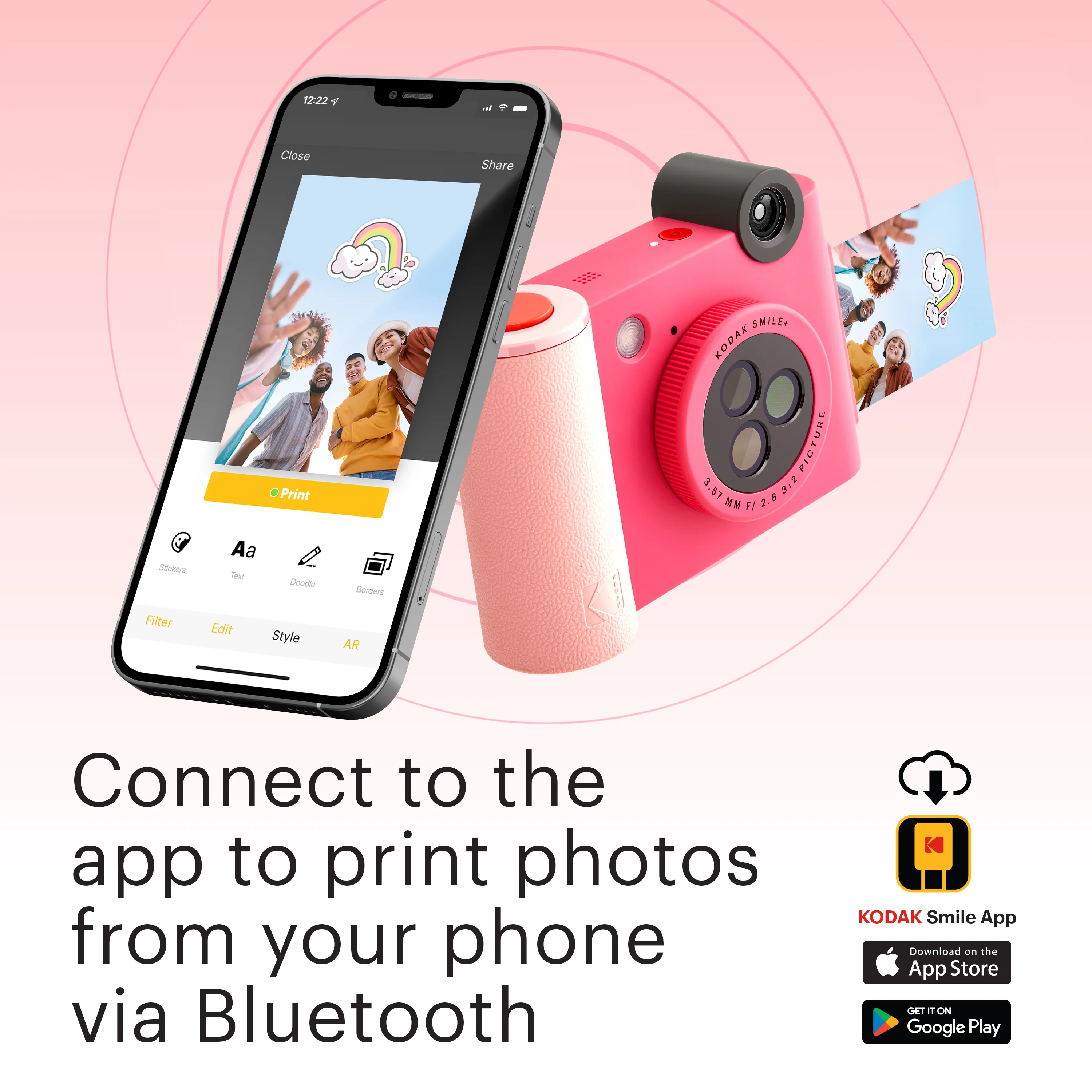 Kodak Smile+ Wireless Digital Instant Print Camera with Effect-changing Lens, 2x3” Sticky-backed Photo Prints, and Zink printing technology, Compatible with iOS and Android devices - Fuchsia - Image 4