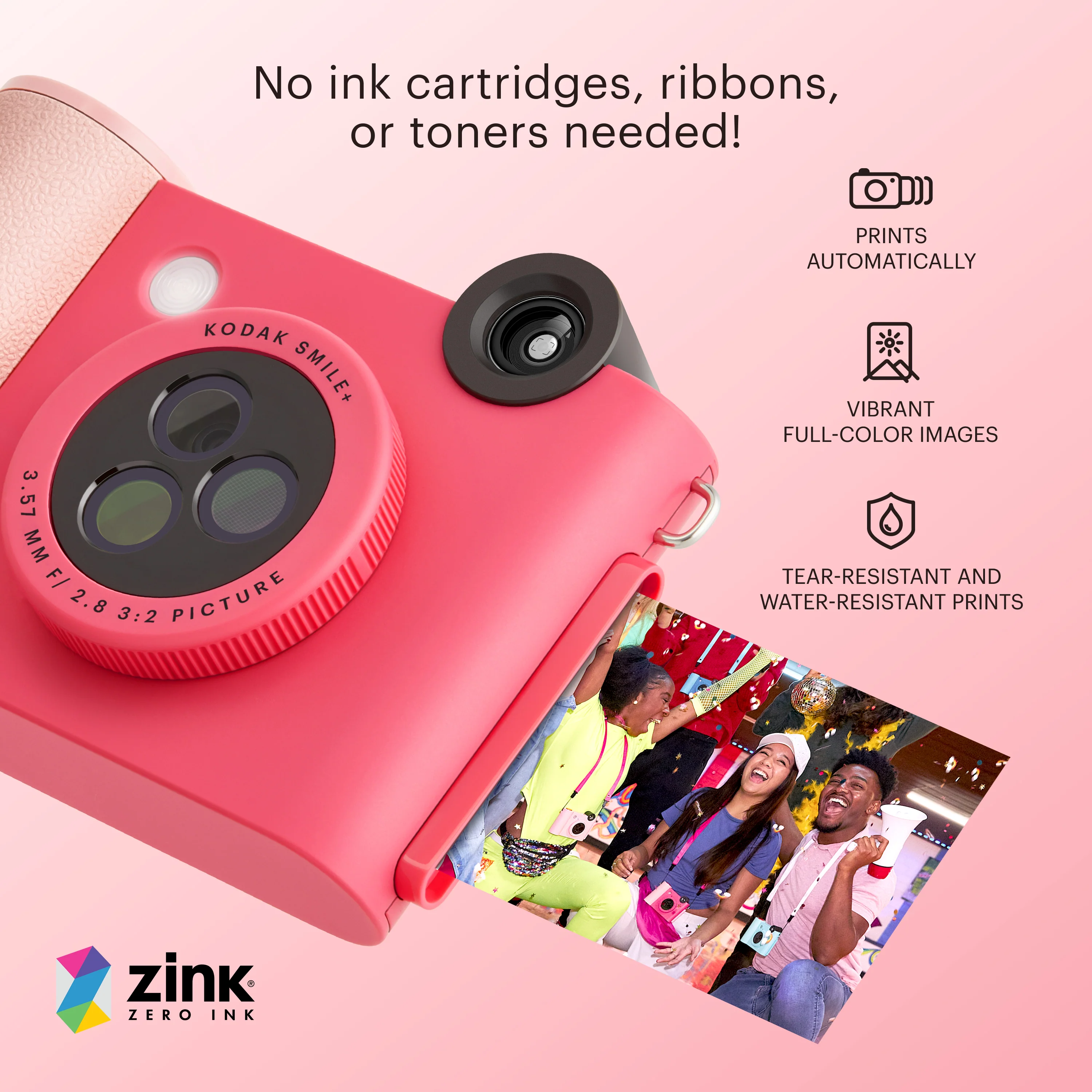 Kodak Smile+ Wireless Digital Instant Print Camera with Effect-changing Lens, 2x3” Sticky-backed Photo Prints, and Zink printing technology, Compatible with iOS and Android devices - Fuchsia - Image 5