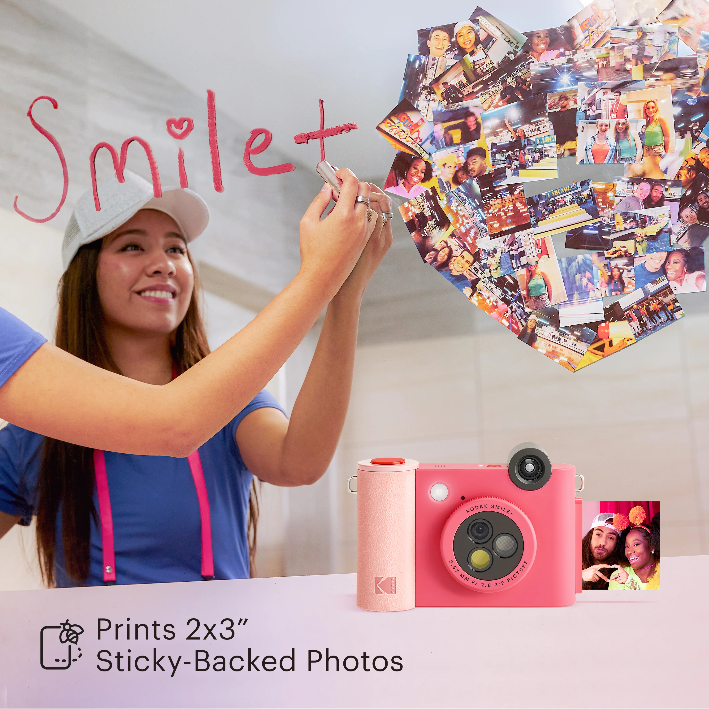Kodak Smile+ Wireless Digital Instant Print Camera with Effect-changing Lens, 2x3” Sticky-backed Photo Prints, and Zink printing technology, Compatible with iOS and Android devices - Fuchsia - Image 6