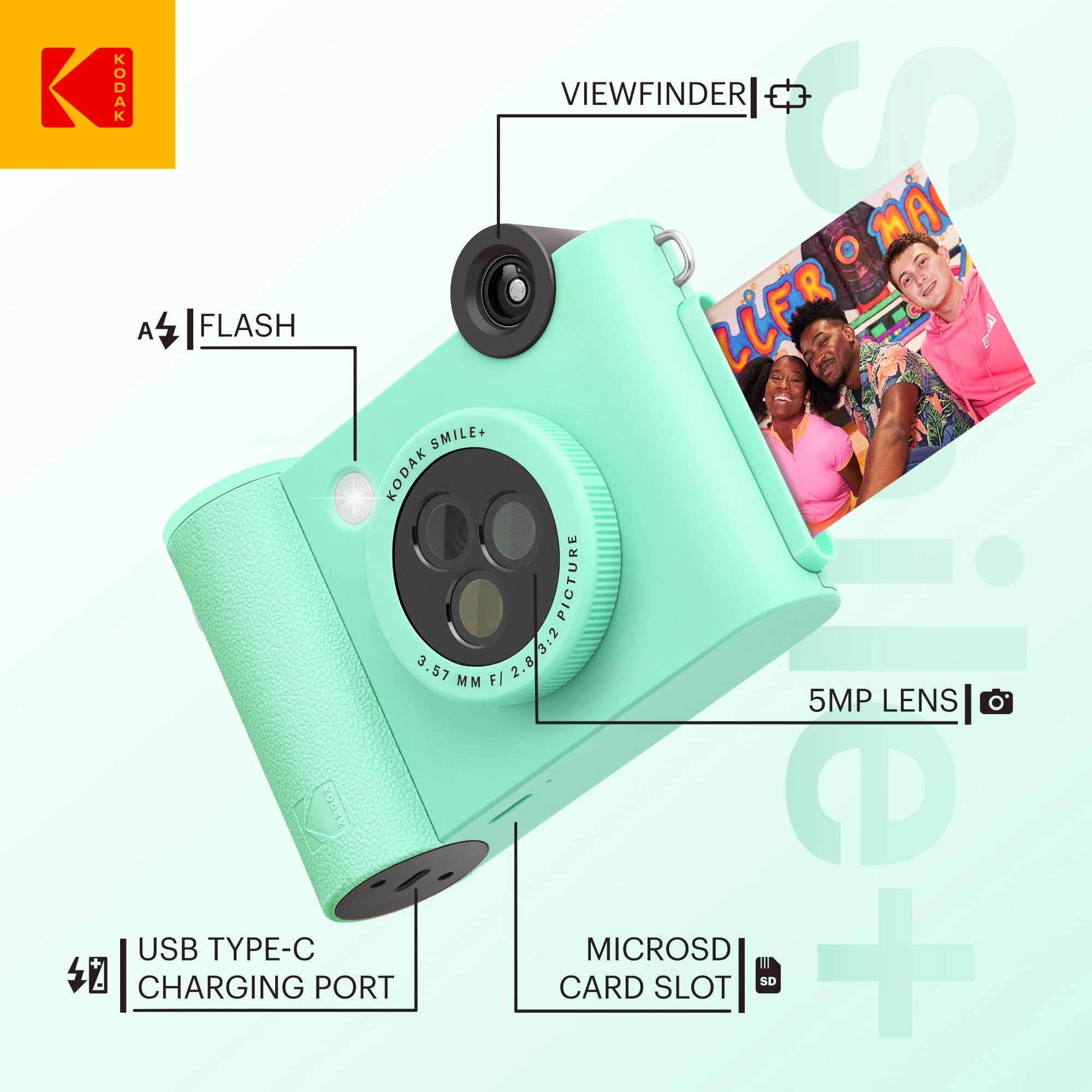 Kodak Smile+ Wireless Digital Instant Print Camera with Effect-changing Lens - Green - Image 2