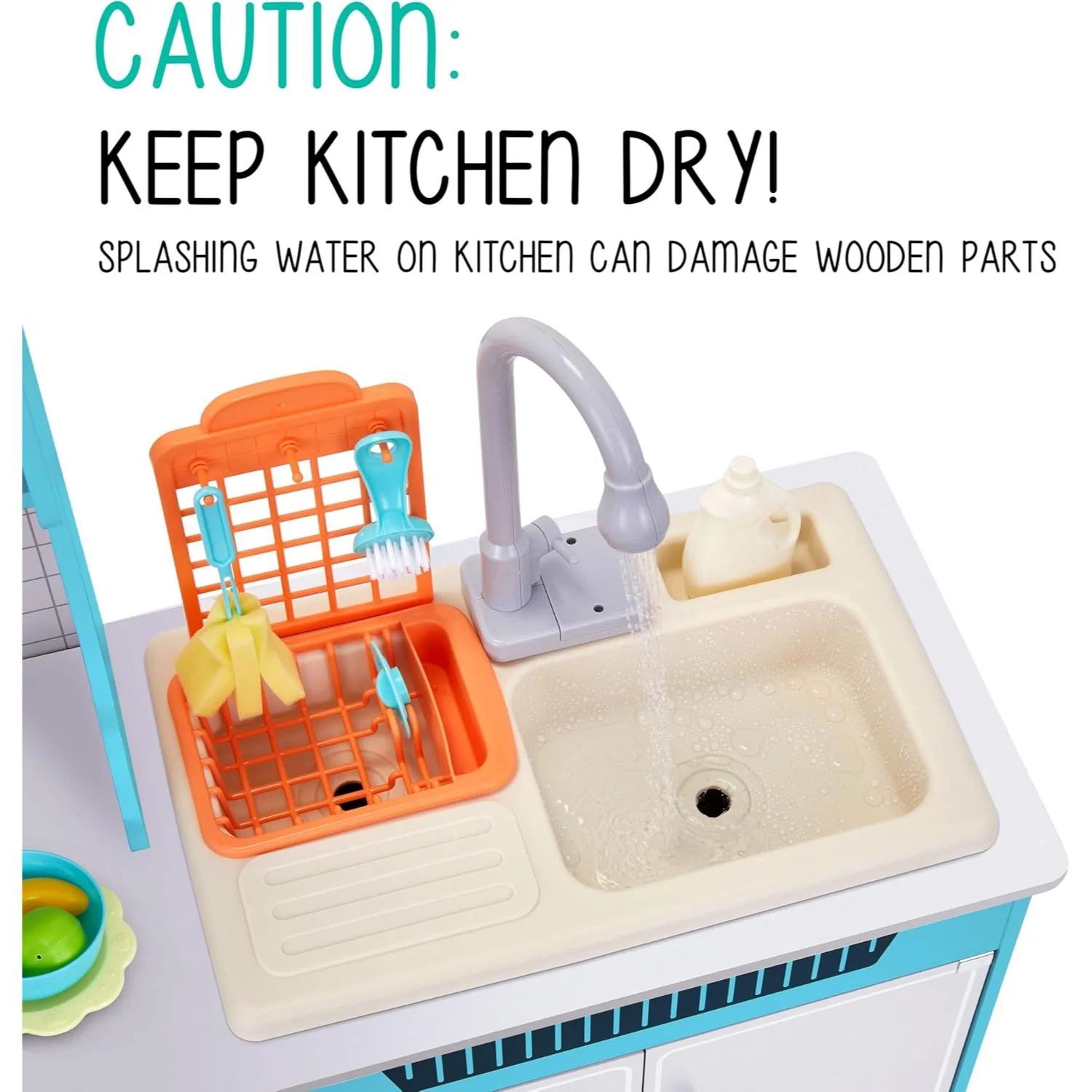 Lil' Jumbl Kids Kitchen Playset, Pretend Kids Wooden Kitchen with Washer/Dryer, Sink & More - Image 3