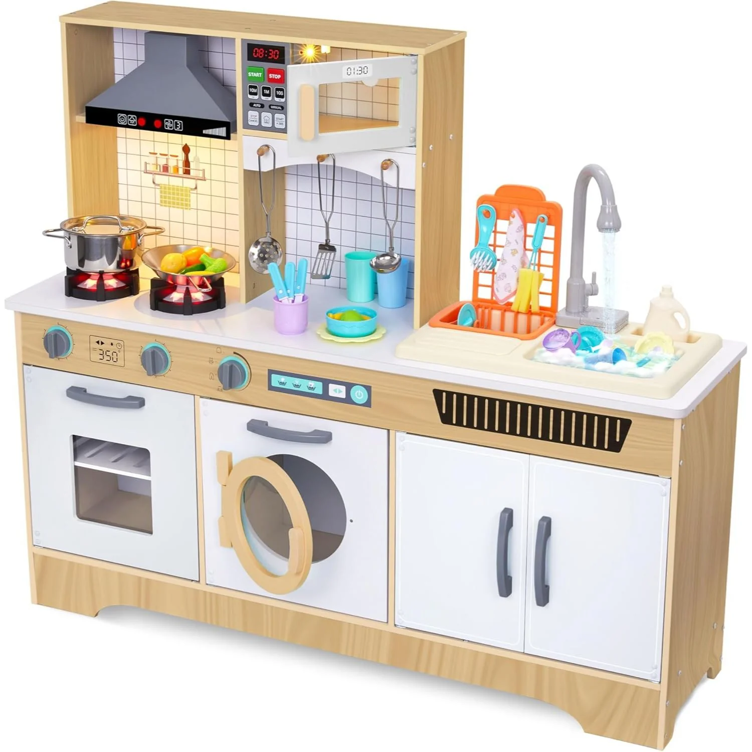 Lil' Jumbl Kids Kitchen Playset, Pretend Kids Wooden Kitchen with Washer/Dryer, Sink & More - Image 9