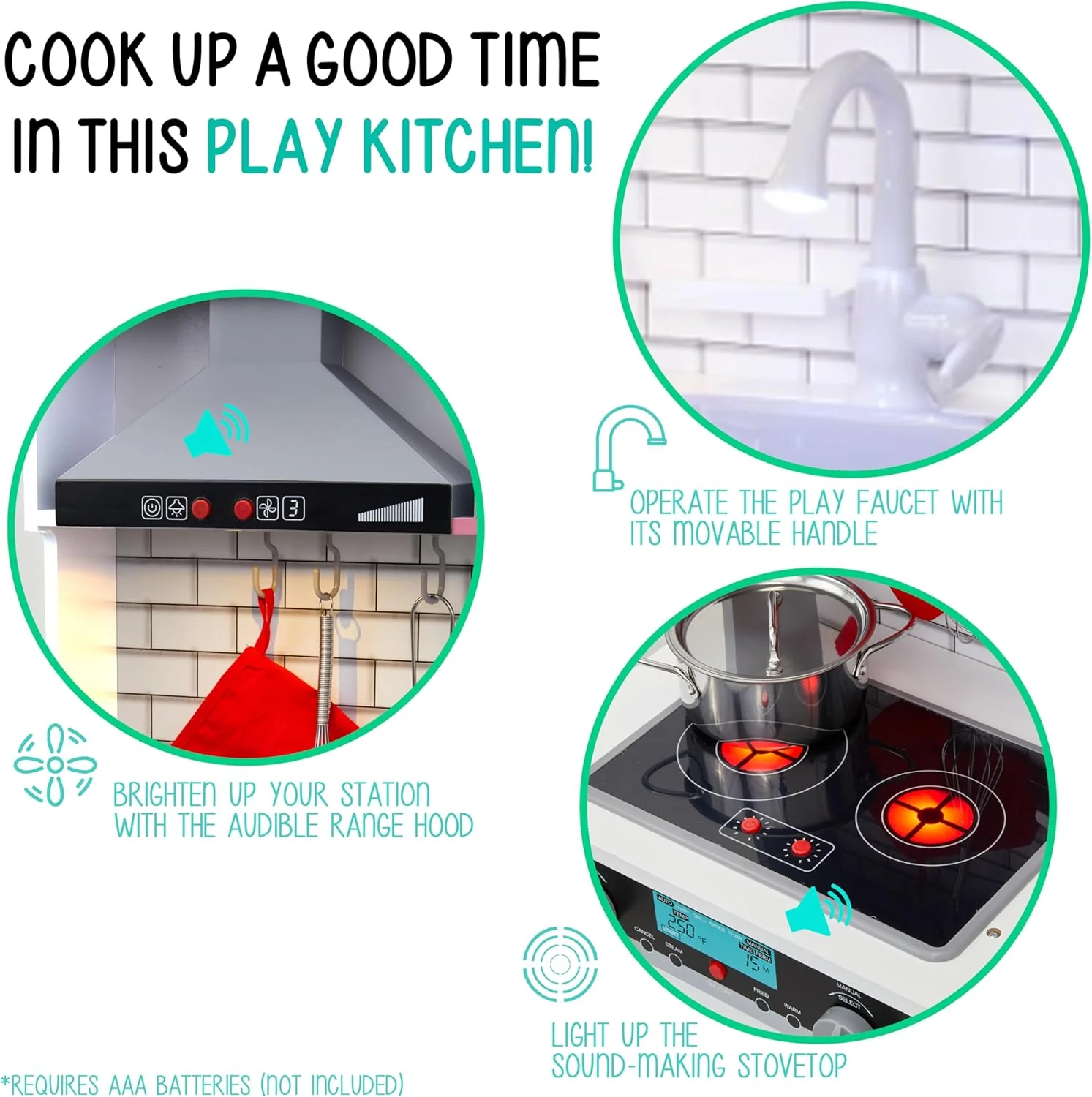 Lil' Jumbl Small Kids Kitchen Playset, Pretend Kids Wooden Kitchen with Stovetop, Oven & More - Image 16