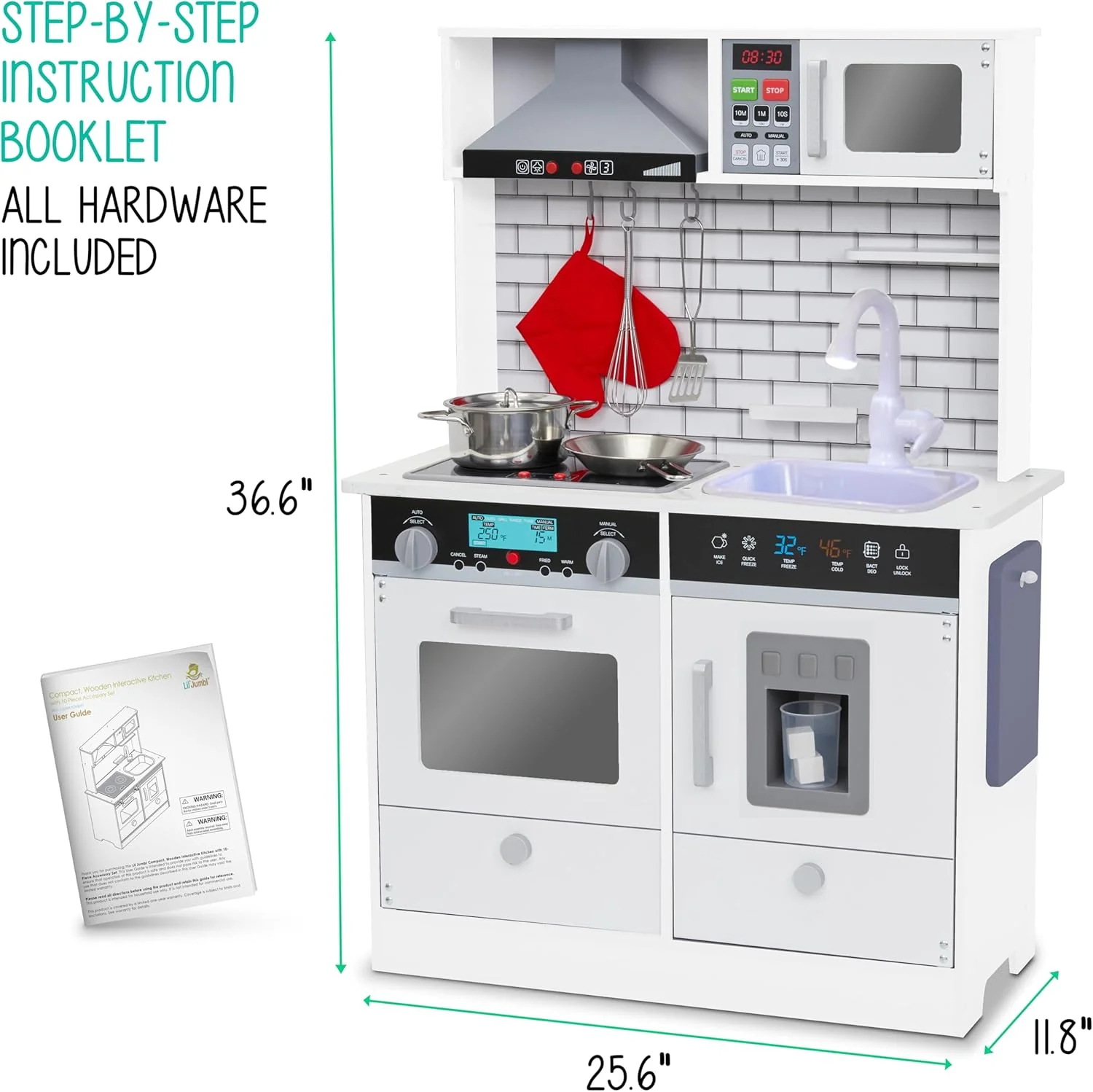Lil' Jumbl Small Kids Kitchen Playset, Pretend Kids Wooden Kitchen with Stovetop, Oven & More - Image 19