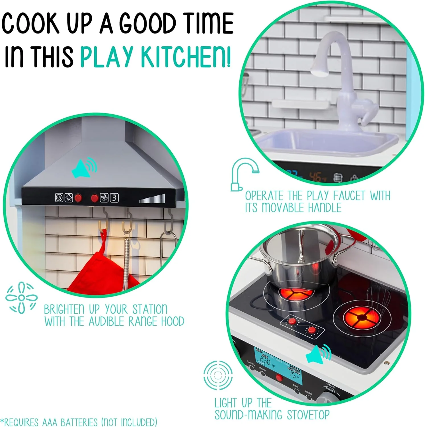 Lil' Jumbl Small Kids Kitchen Playset, Pretend Kids Wooden Kitchen with Stovetop, Oven & More - Image 2