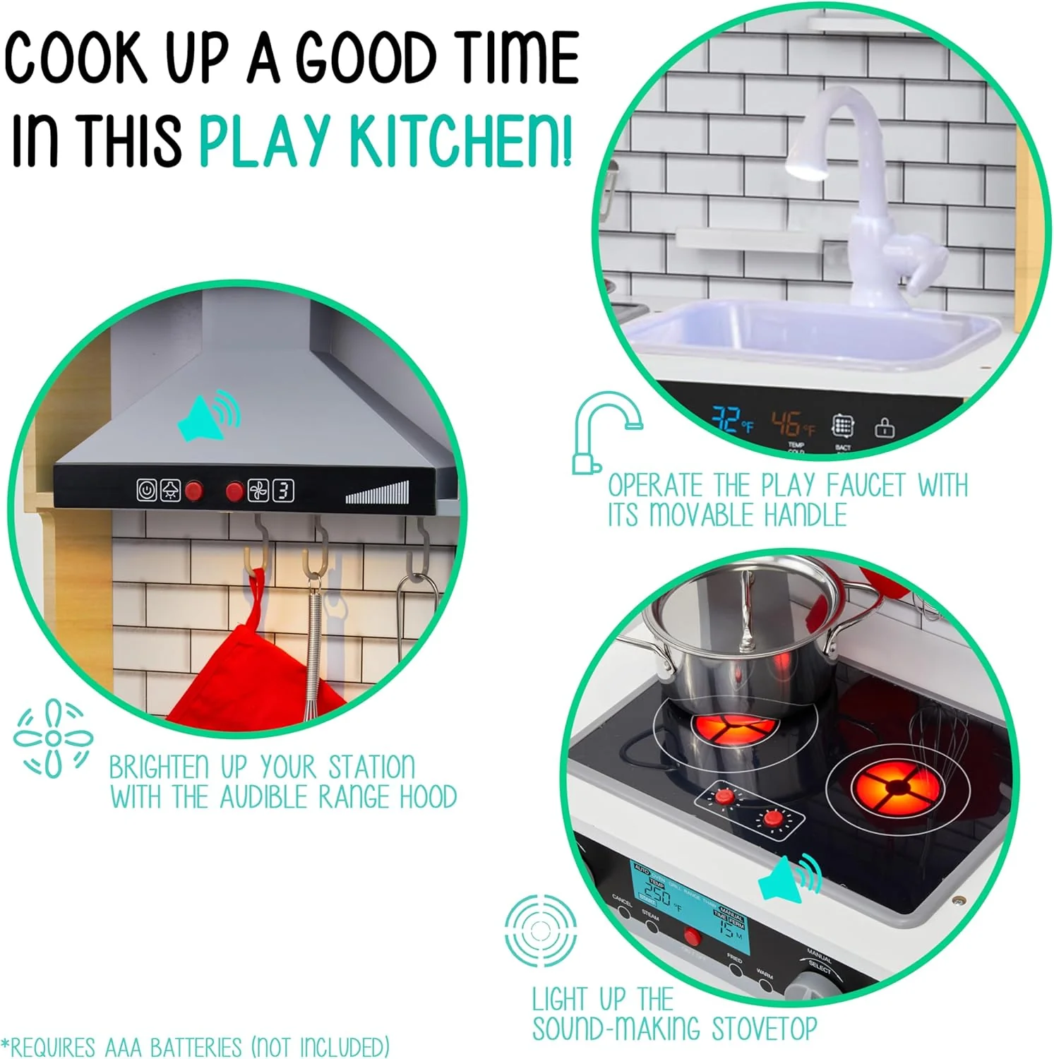 Lil' Jumbl Small Kids Kitchen Playset, Pretend Kids Wooden Kitchen with Stovetop, Oven & More - Image 9