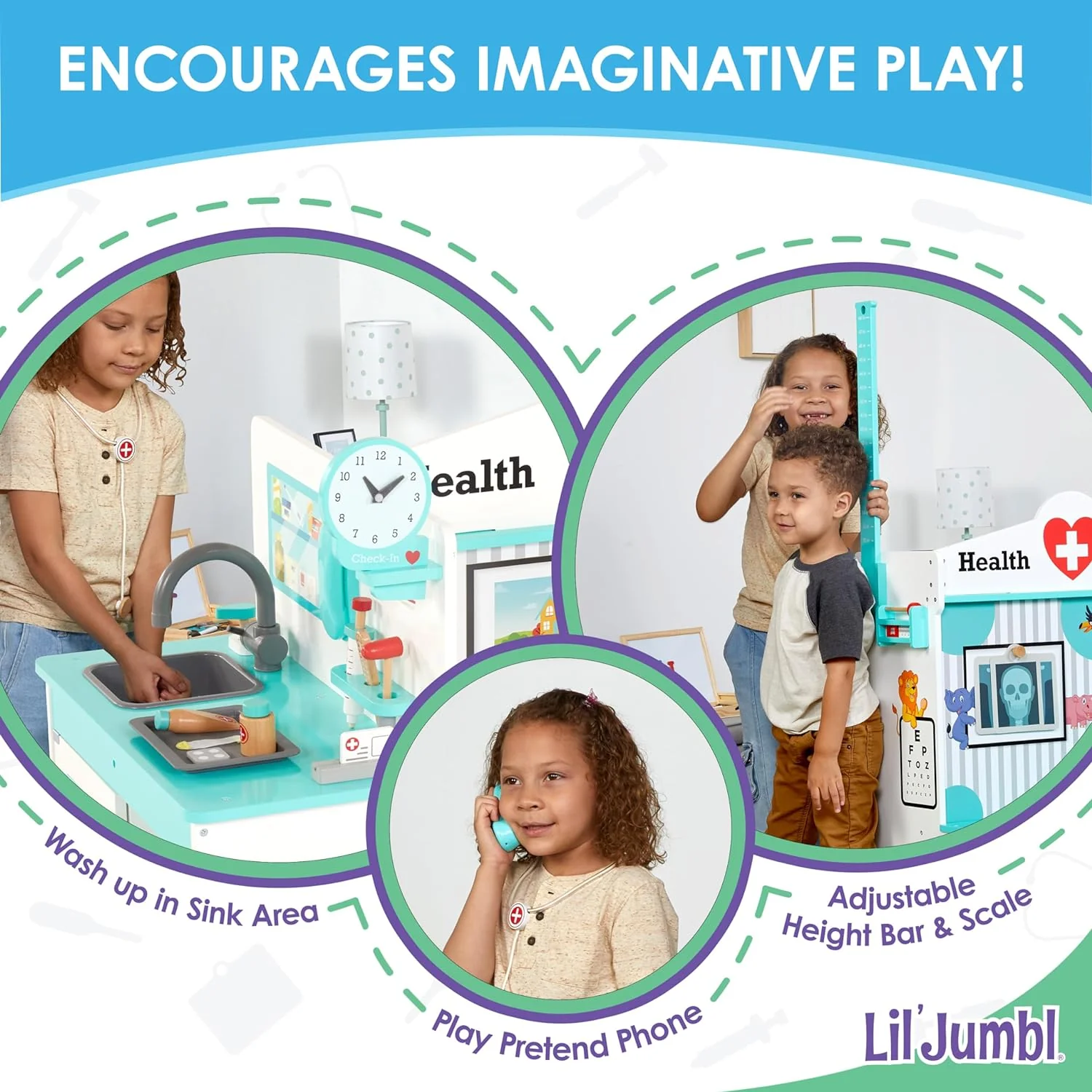 Wooden Kids Doctor Playset, Multi-Sided Kids Doctors Play Set with Exam Room & More! - Image 3