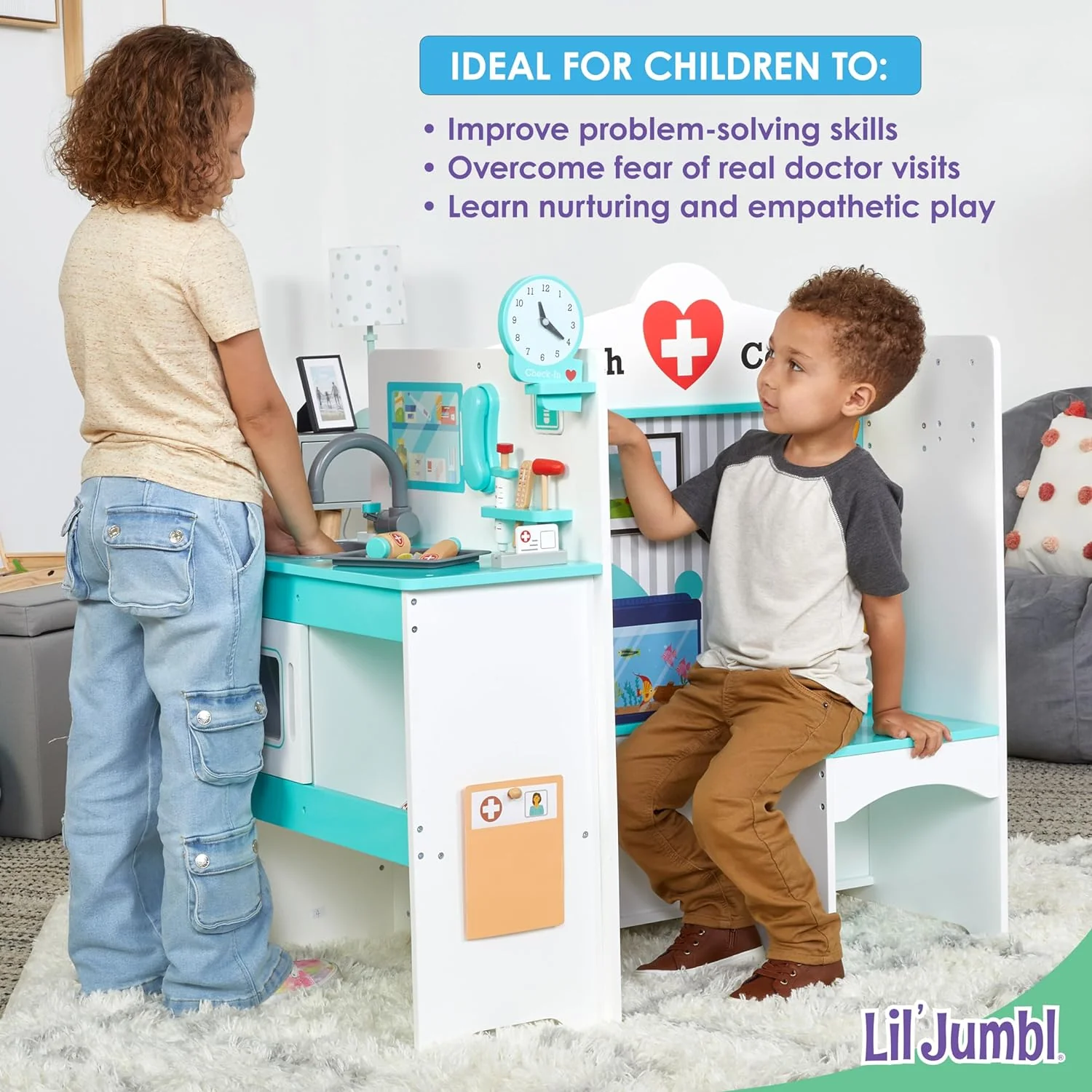 Wooden Kids Doctor Playset, Multi-Sided Kids Doctors Play Set with Exam Room & More! - Image 4