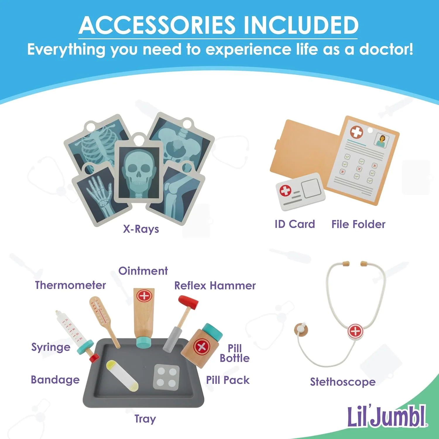 Wooden Kids Doctor Playset, Multi-Sided Kids Doctors Play Set with Exam Room & More! - Image 5