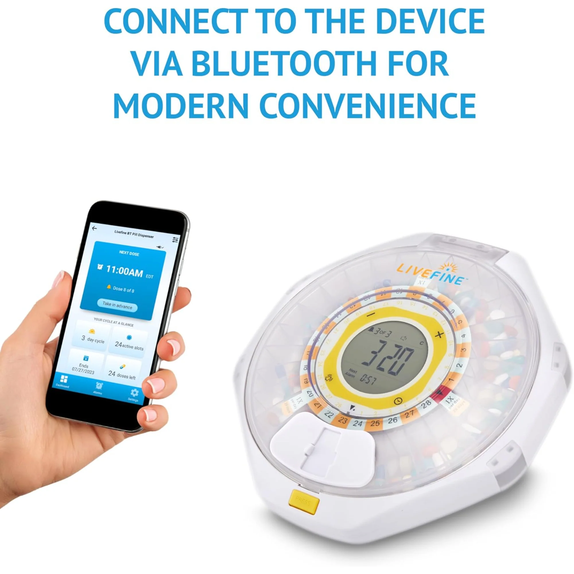 LiveFine Bluetooth Automatic Pill Dispenser, 28-Day Capacity, Alerts, Lock & LCD - Image 15