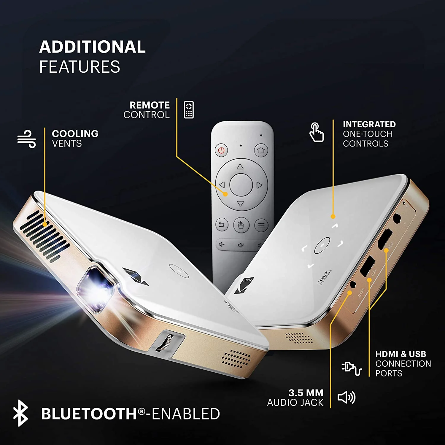 Kodak Luma 450 1920 x 1080 Portable Full HD Smart Projector w/200 Lumens Mini Home Theater - Image 3