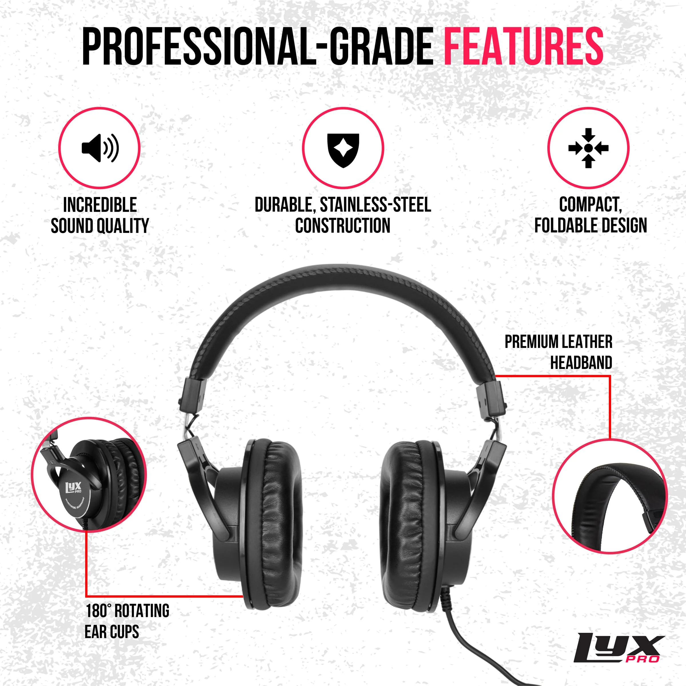 LyxPro HAS-10 Closed Back Over Ear Professional Studio Headphones with Sound Isolation & Wired - Image 3