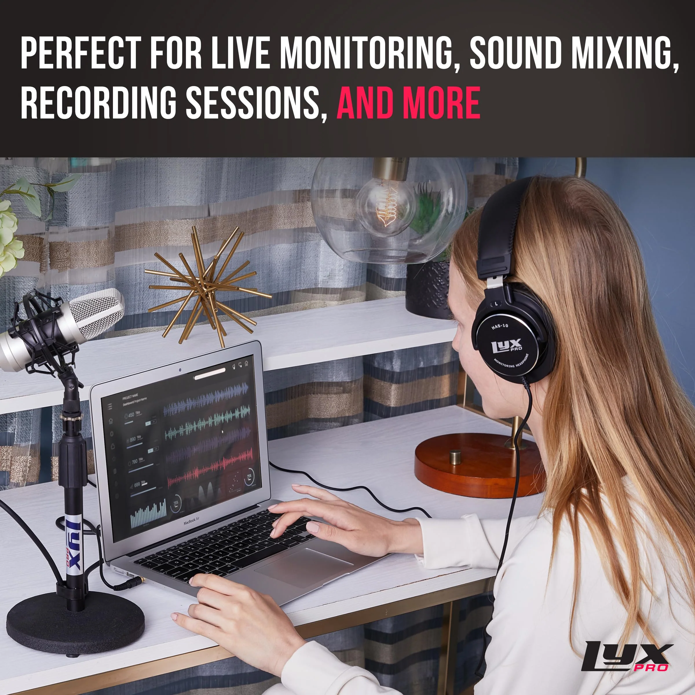 LyxPro HAS-10 Closed Back Over Ear Professional Studio Headphones with Sound Isolation & Wired - Image 6
