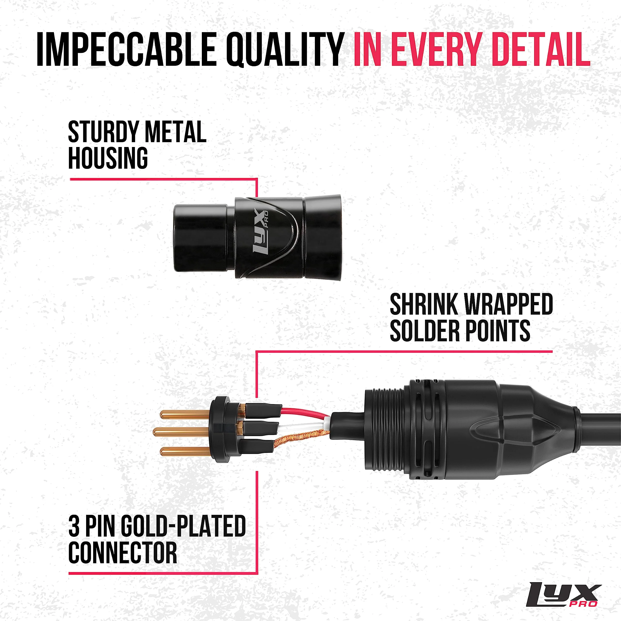 LyxPro Quad Series 10 ft XLR Cable, Male to Female 4-Conductor Balanced Microphone Cable, Black - Image 4