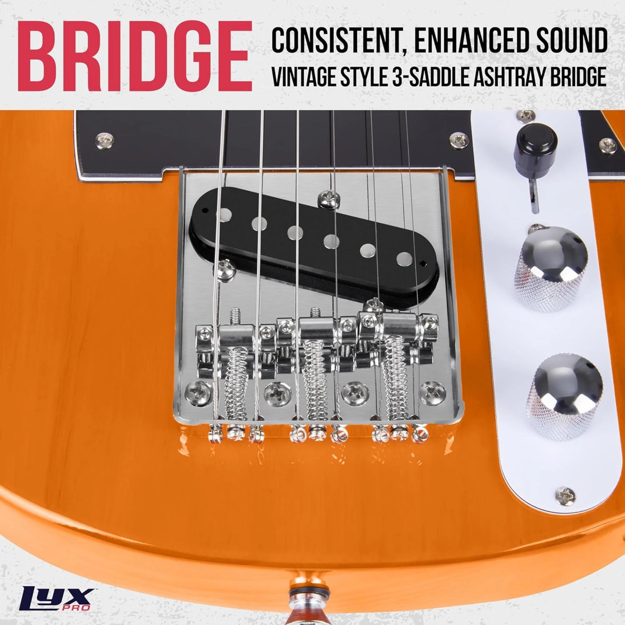 LyxPro 30” Electric Guitar TL Series, Solid Body Guitar W/3-Way Switch & Tone Controls - Mahogany - Image 4