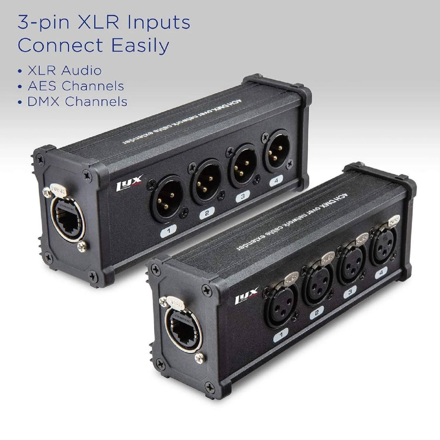 LyxPro 4 Channel XLR Splitter Box, XLR to RJ45 Ethercon, Male & Female Pair with No Cables - Image 2