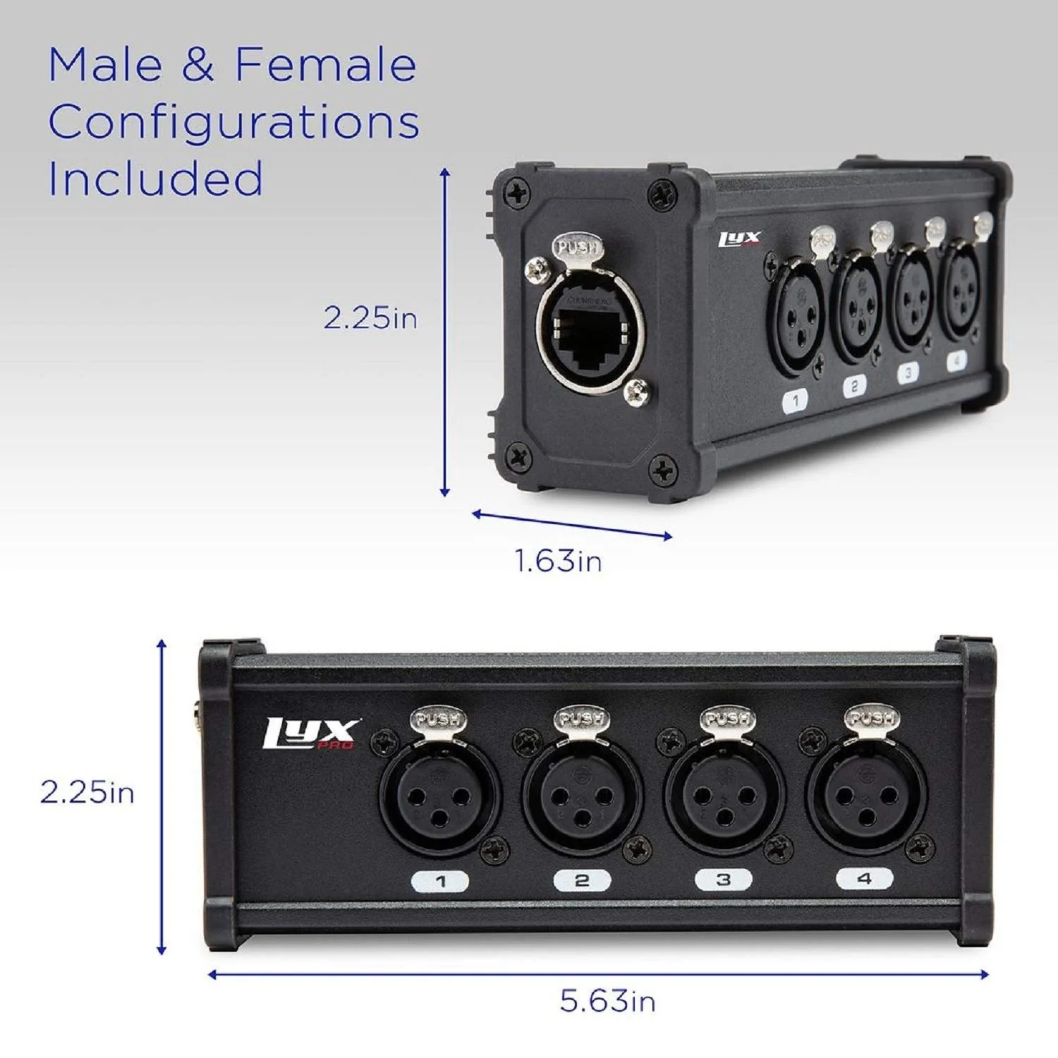 LyxPro 4 Channel XLR Splitter Box, XLR to RJ45 Ethercon, Male & Female Pair with No Cables - Image 3
