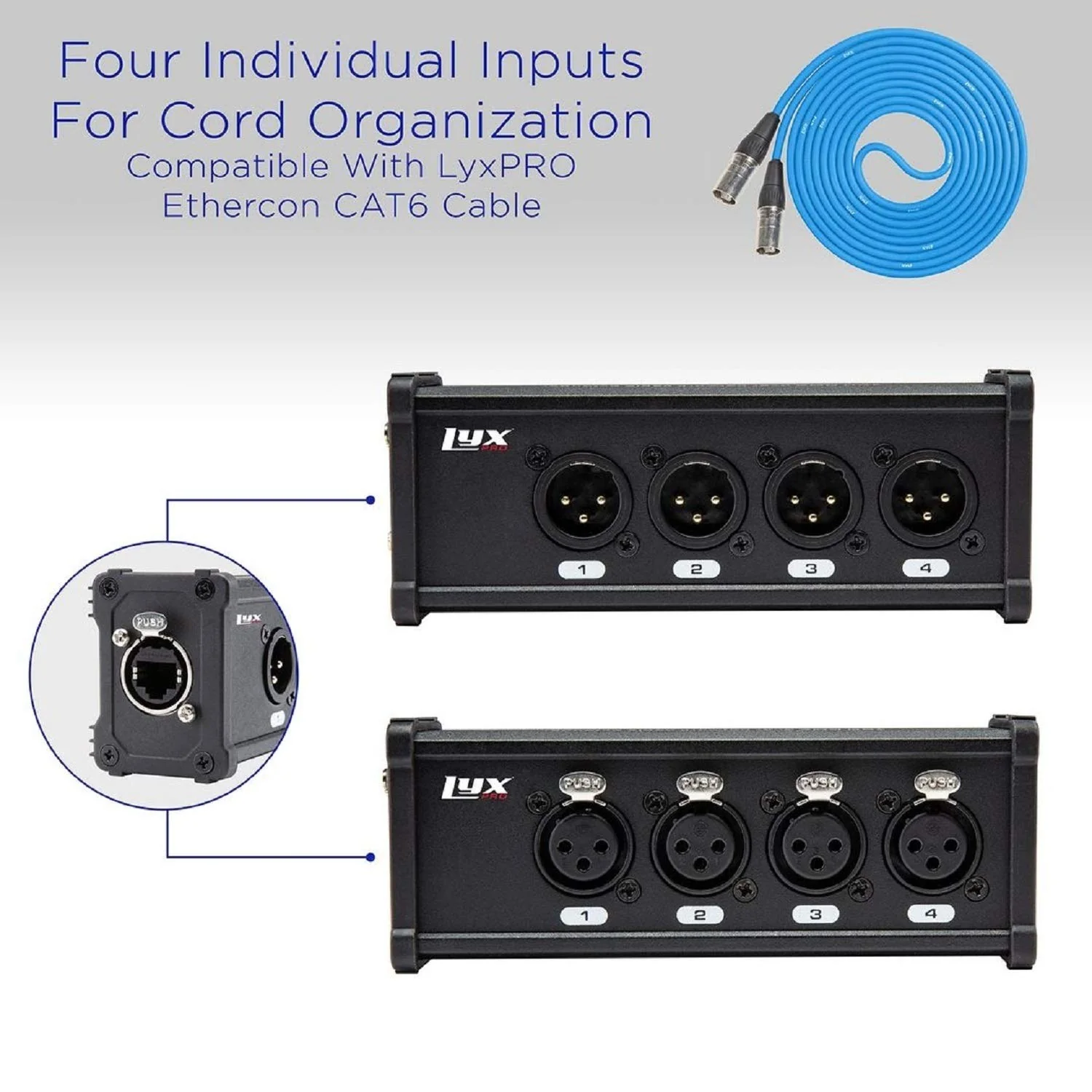 LyxPro 4 Channel XLR Splitter Box, XLR to RJ45 Ethercon, Male & Female Pair with No Cables - Image 4