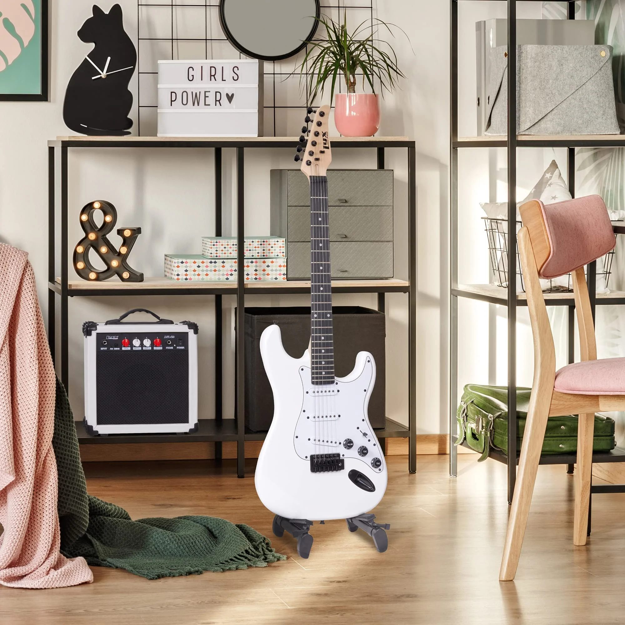Beginner Full-Sized 39” Electric Guitar Kit & Started Set Accessories - White - Image 7