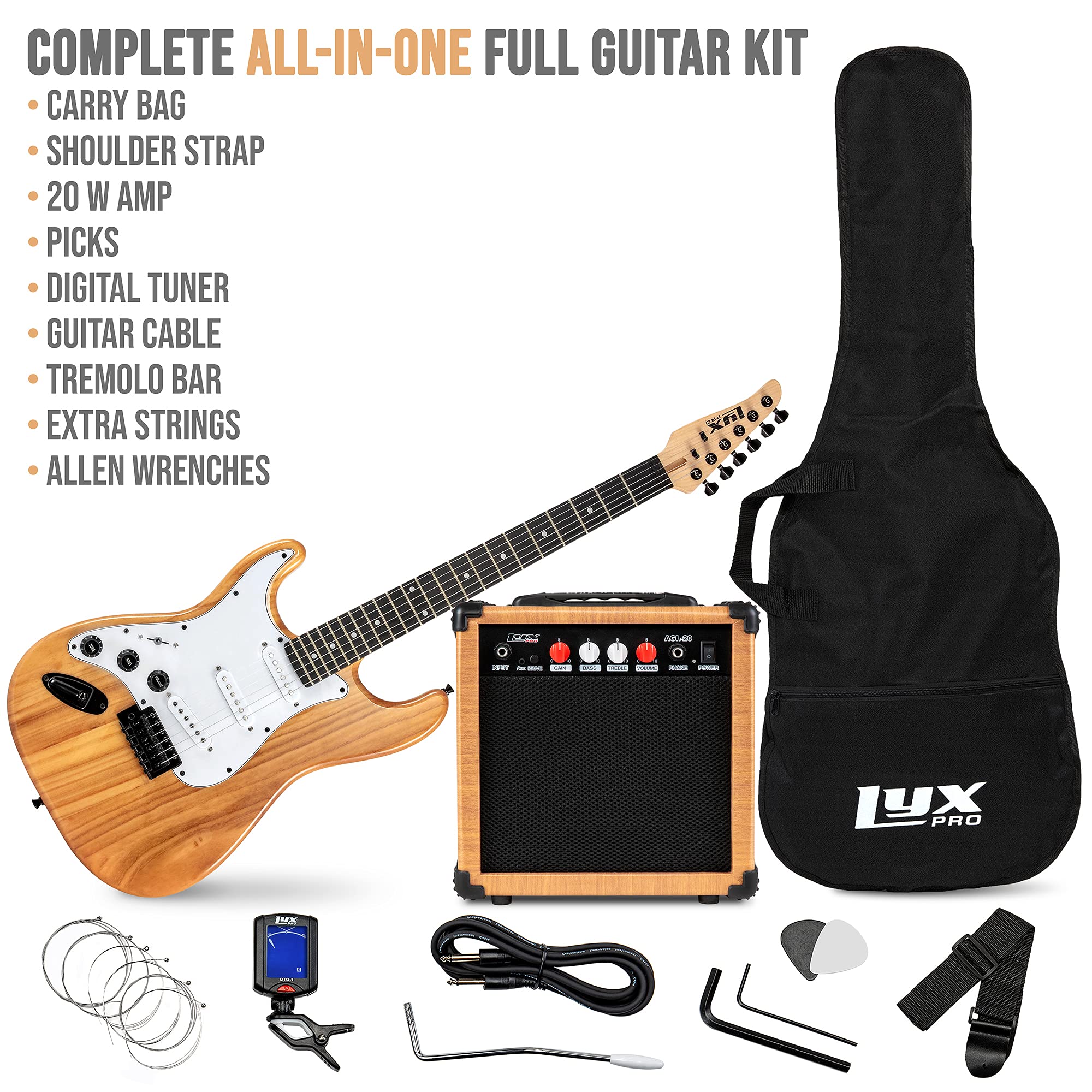 Beginner Full-Sized 39" Electric Guitar Kit & Started Set Accessories - Left Handed Natural - Image 2