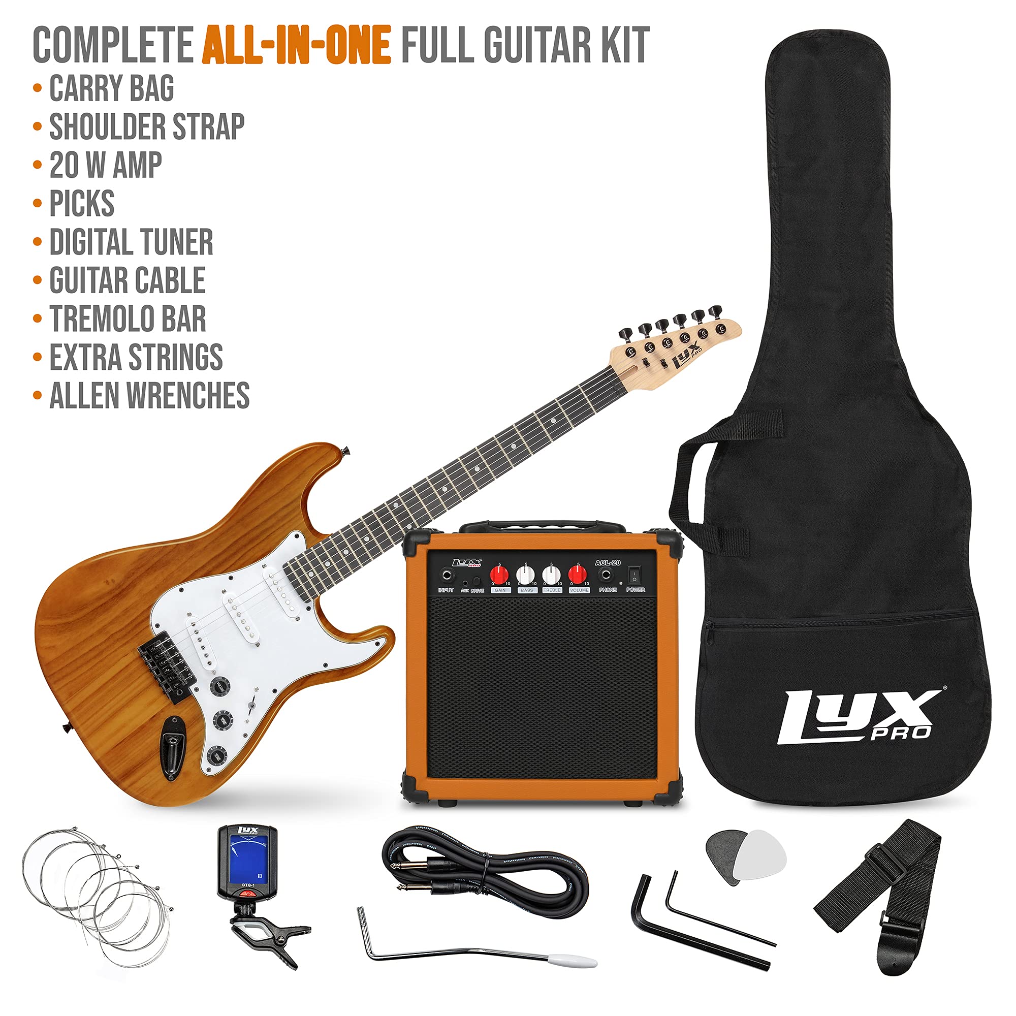 Beginner Full-Sized 39” Electric Guitar Kit & Started Set Accessories - Mahogany - Image 2