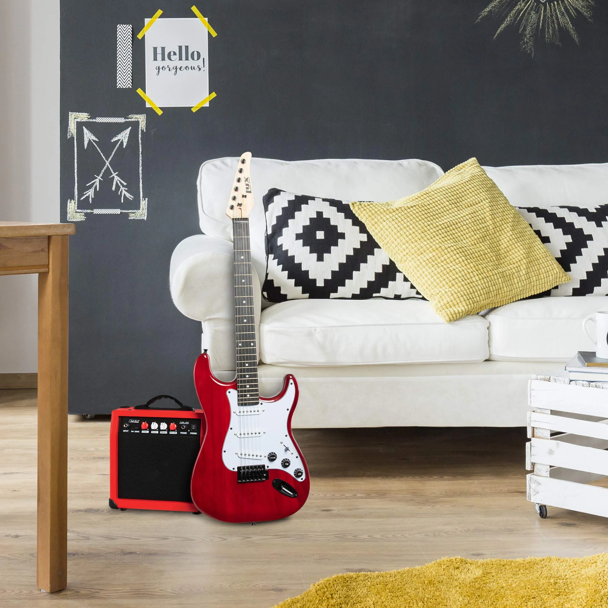 Beginner Full-Sized 39” Electric Guitar Kit & Started Set Accessories - Red - Image 7