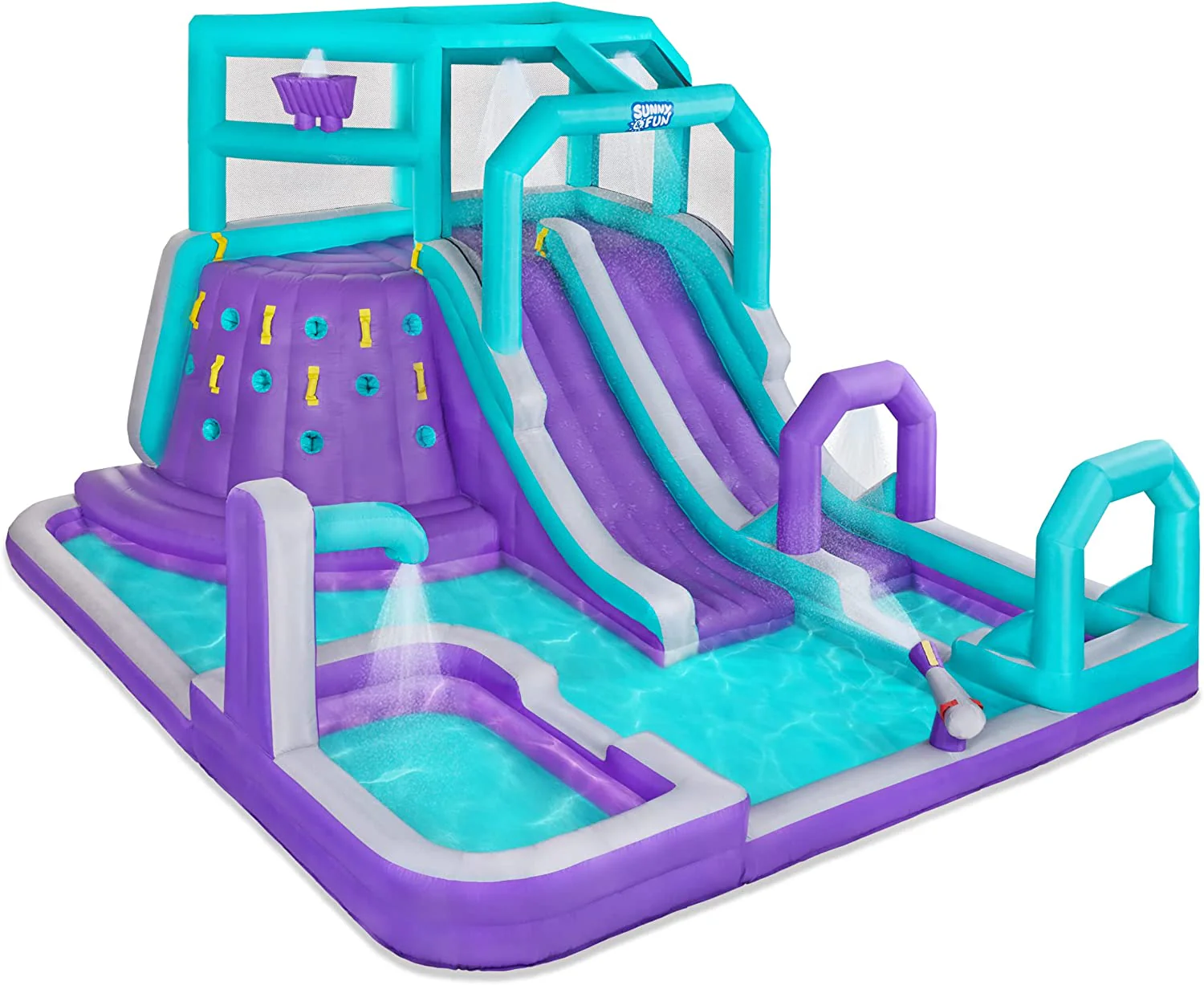 Inflatable Water Park with Dual Slides, Splashdown Pool, and Climbing Wall - Image 8