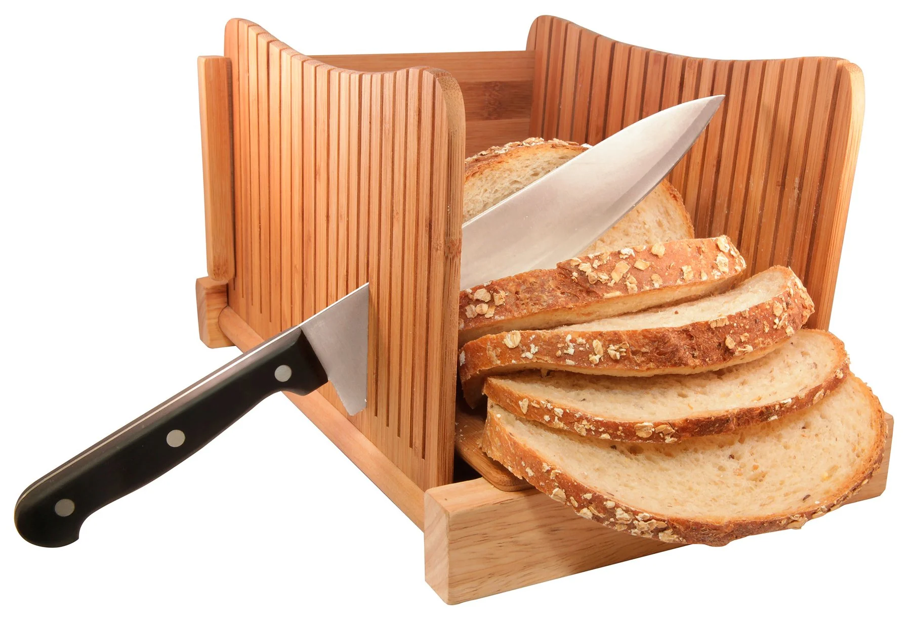 Natural Bamboo Wood Bread Cutter, Compact and Foldable Bread Slicer for Homemade Bread - Image 2