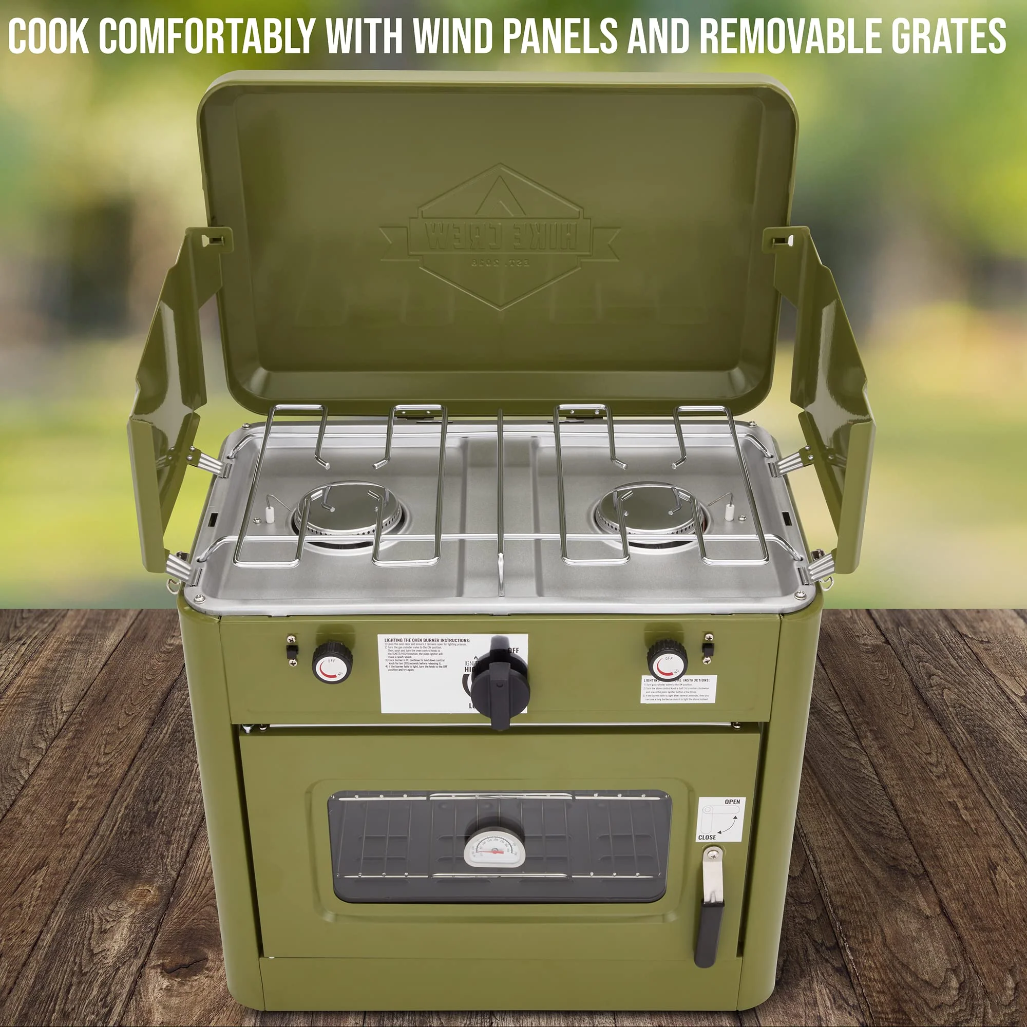 Hike Crew Gas Camping Oven, CSA Approved 2-Burner Stove & Camp Oven with Bag, Igniter & More - Green - Image 3