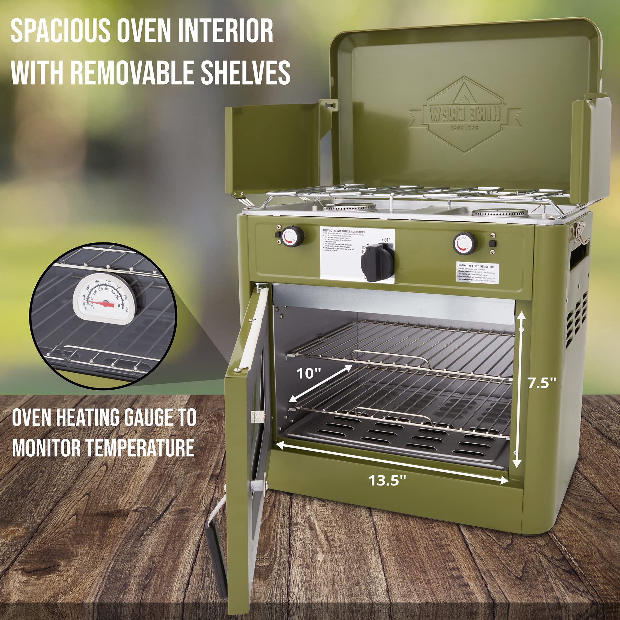 Hike Crew Gas Camping Oven, CSA Approved 2-Burner Stove & Camp Oven with Bag, Igniter & More - Green - Image 5