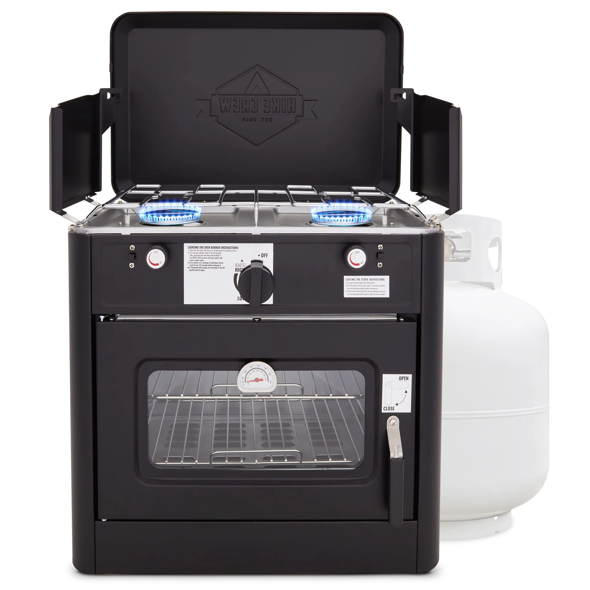 Hike Crew Gas Camping Oven, CSA Approved 2-Burner Stove & Camp Oven with Bag, Igniter & More - Black