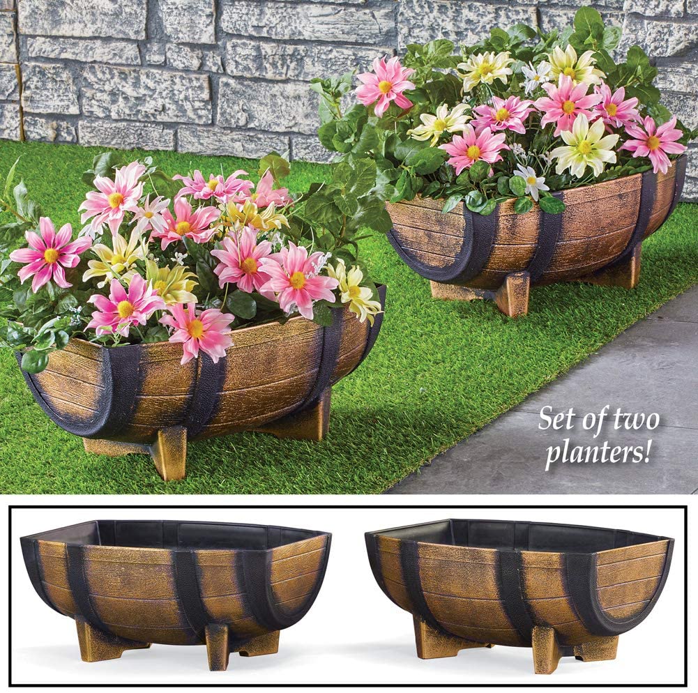 Decorative Outdoor Half Barrel Planters - Set of 2 - Image 2
