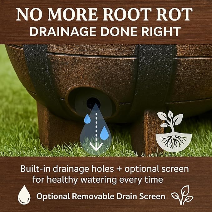 Decorative Outdoor Half Barrel Planters - Set of 2 - Image 4