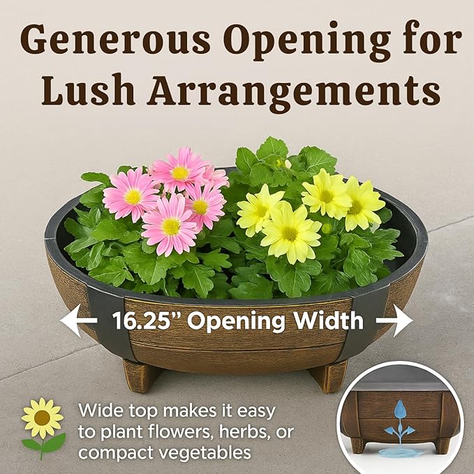 Decorative Outdoor Half Barrel Planters - Set of 2 - Image 5
