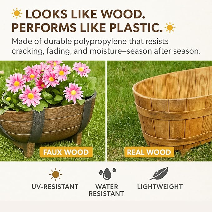 Decorative Outdoor Half Barrel Planters - Set of 2 - Image 7