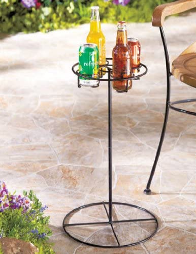 SkyMall Patio Furniture Metal 4 Beverage Drink Holder Table in Black