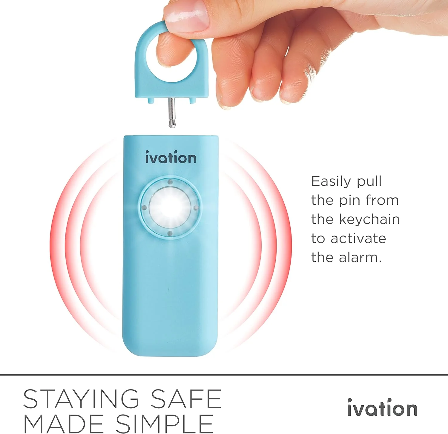Ivation Personal SOS Keychain Alarm, Rechargeable Personal Alarm with LED Panic Strobe Light