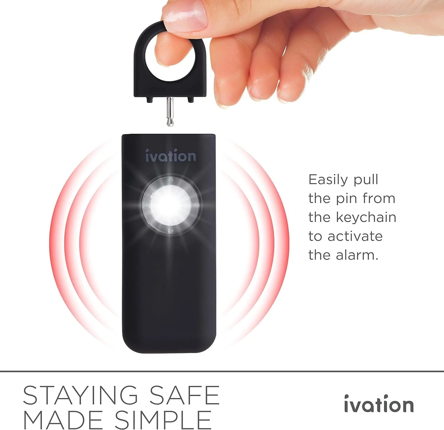 Ivation Personal SOS Keychain Alarm, Rechargeable Personal Alarm with LED Panic Strobe Light - Image 10