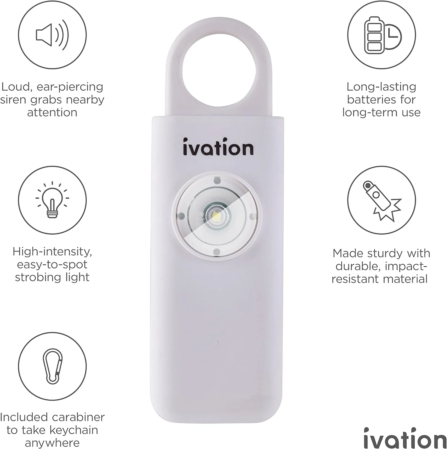 Ivation Personal SOS Keychain Alarm, Rechargeable Personal Alarm with LED Panic Strobe Light - Image 17
