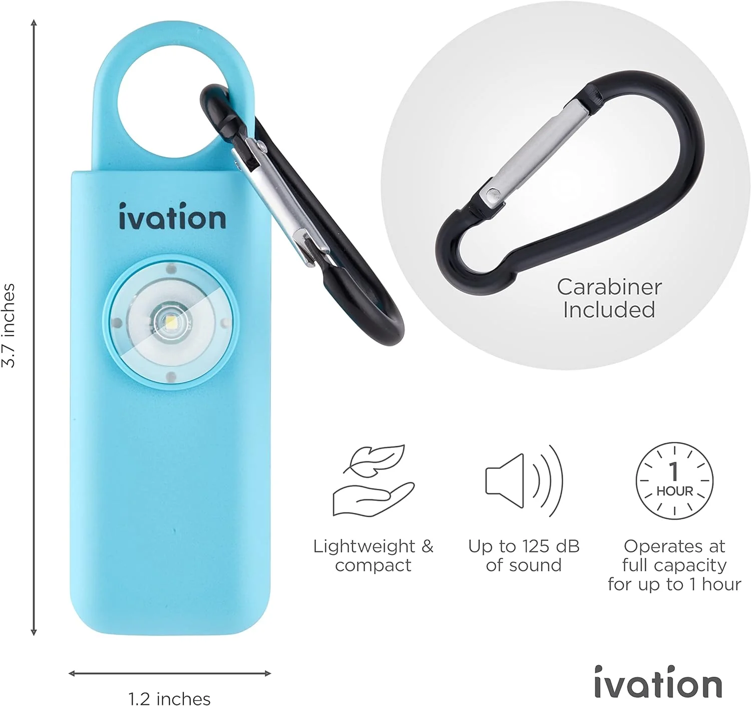 Ivation Personal SOS Keychain Alarm, Rechargeable Personal Alarm with LED Panic Strobe Light - Image 4